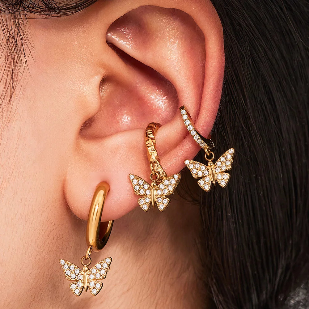 Nivora Excellent Stainless Steel Pendant Zircon Butterfly Dangle Earrings For Women Hypoallergenic Wedding Ear Earrings Jewelry