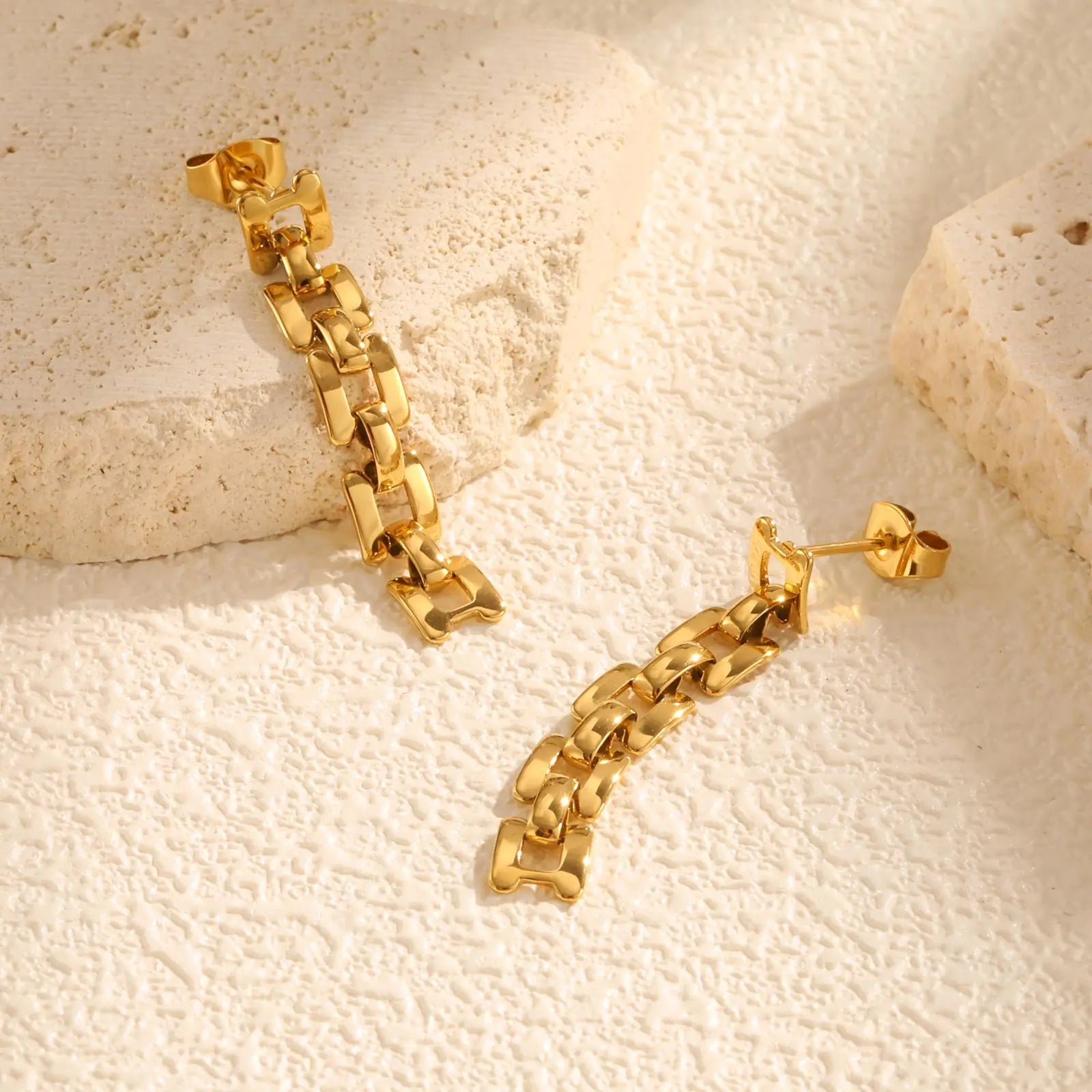 Luxury Strap Chain Earrings for Women,Gold Plated Stainless Steel Earrings,Unique Jewelry Mother's Day Gift