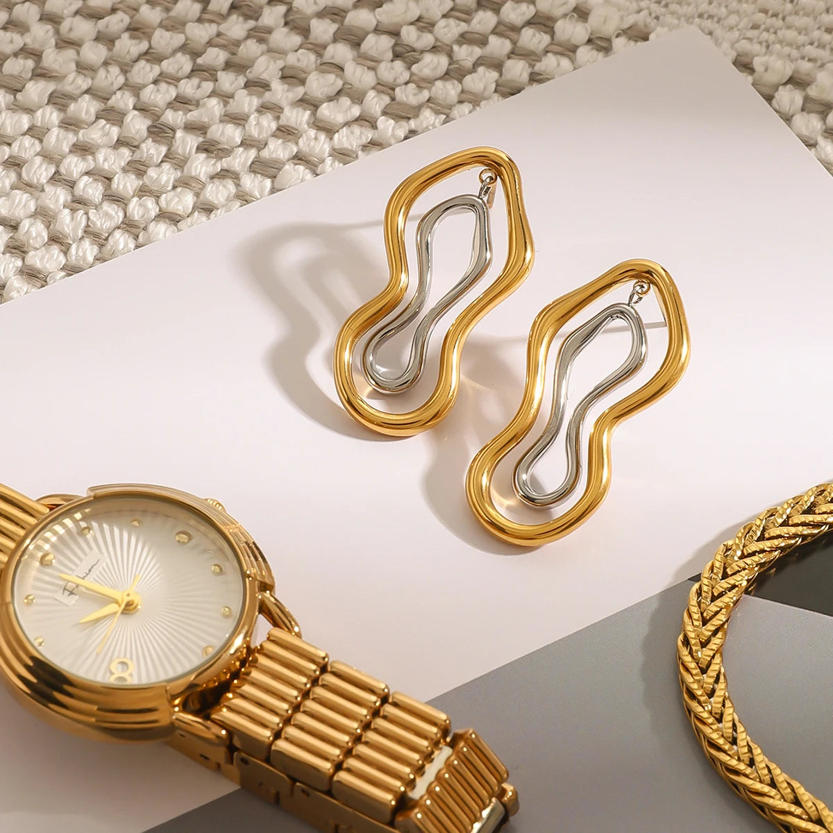 Uworld Minimalism Two Tone Sculptural Freeform Earrings Geometric Irregular Earrings Women's Accessories Gift for Her