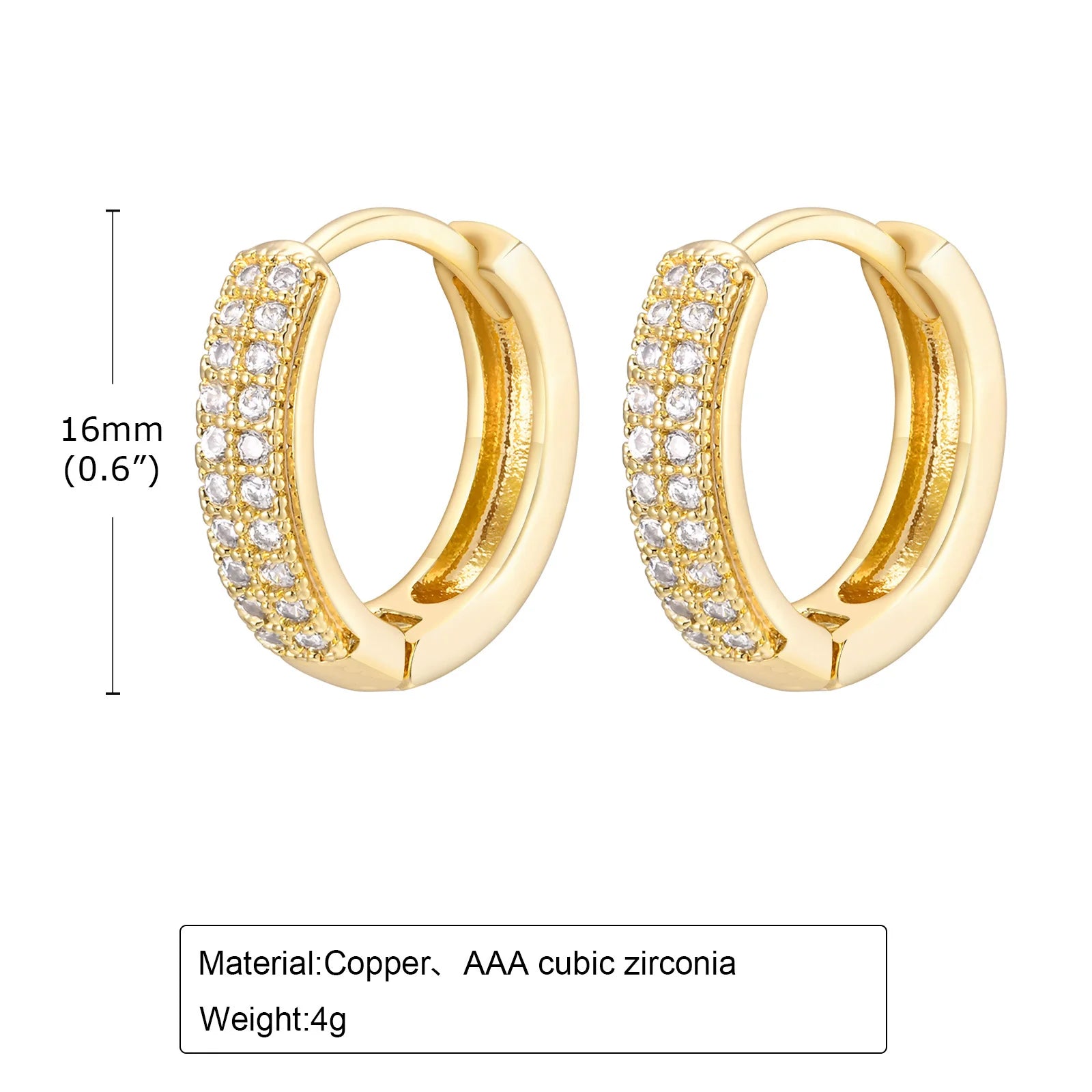 Delicate Gold Plated Metal Cubic Zirconia Row Huggies Ear Jewelry for Women Girls, Chic Round Geometric CZ Stone Hoop Earrings