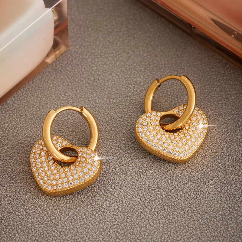 Nivora Bright Zircon Heart Stainless Steel Blue Kyanite Pendant Dangle Earrings For Women Hypoallergenic Drop Earrings Jewelry