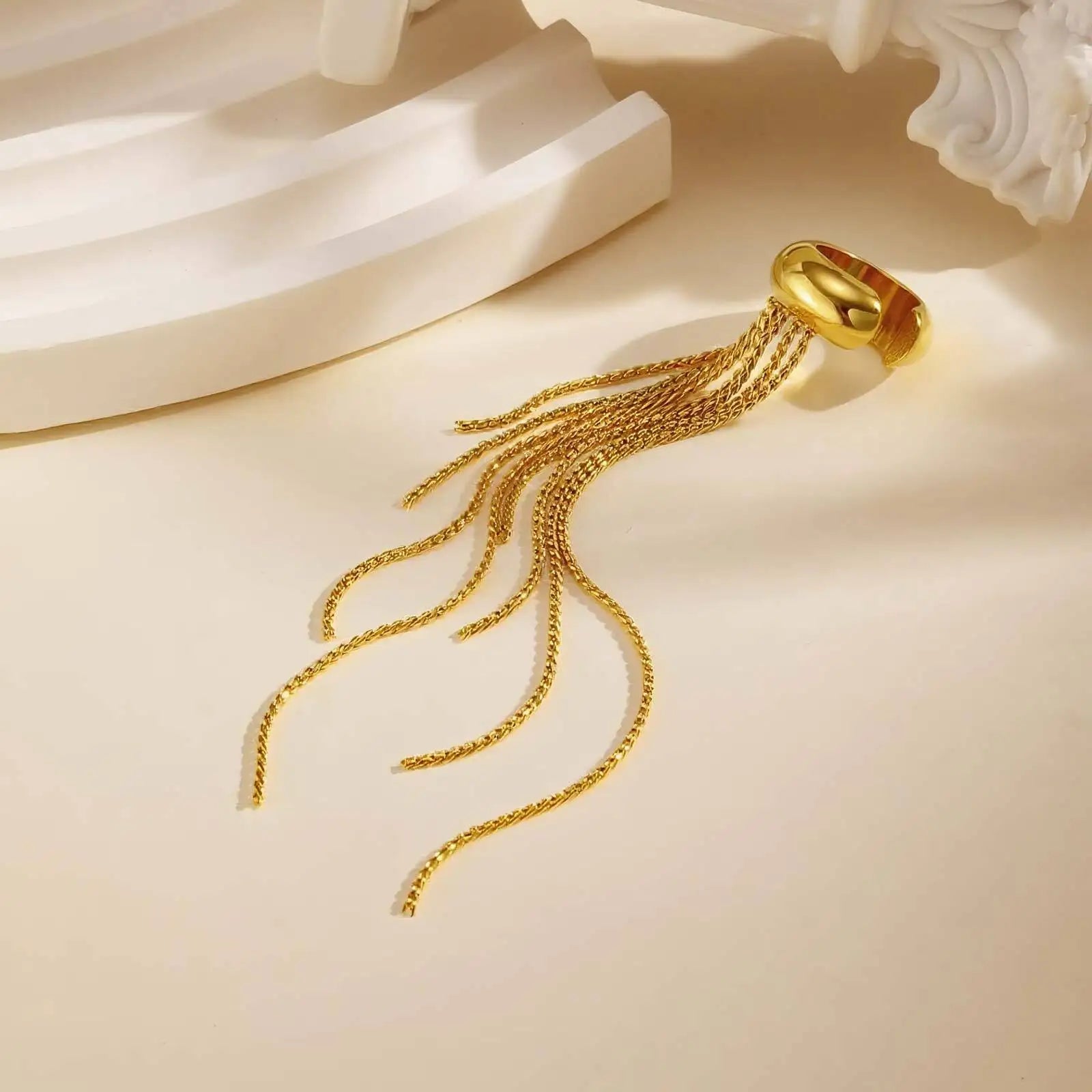 Stainless Steel Tassel Ear Clip for Women, Statement Drop Pendant Ear Bone Clips Waterproof Anti Allergic Jewelry 1Piece