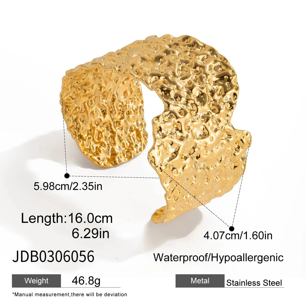 Uworld Minimalist 18K Gold Color Plated Stainless Steel Hammer Pattern Irregular Wide Face Bracelet Small Fish Line Multi Layer