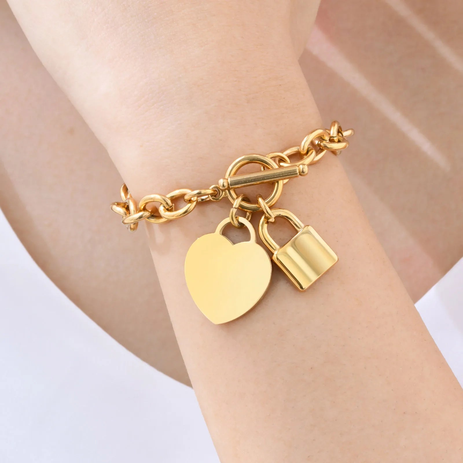 Luxurious Heart-shaped Lock Bracelet for Women,Stainless Steel Thick Link Chain Bracelets,Fashion Jewelry Mother's Day Gift