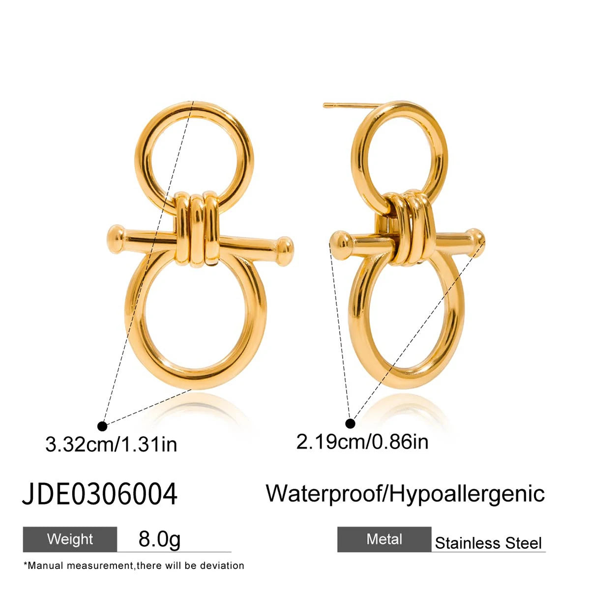 Uworld Personality 18K Gold Color Plated Equestrian Design Smooth Hollow Pendant Earring Hypoallergenic Stainless Steel Jewelry