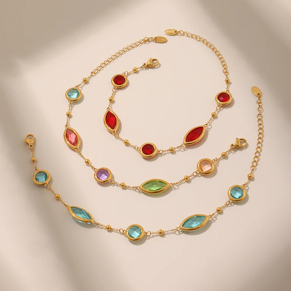 Nivora Beautiful Round Oval Glass Bracelets For Women Stainless Steel Charm Bangle Bracelets Wedding Engagement Lady Jewelry