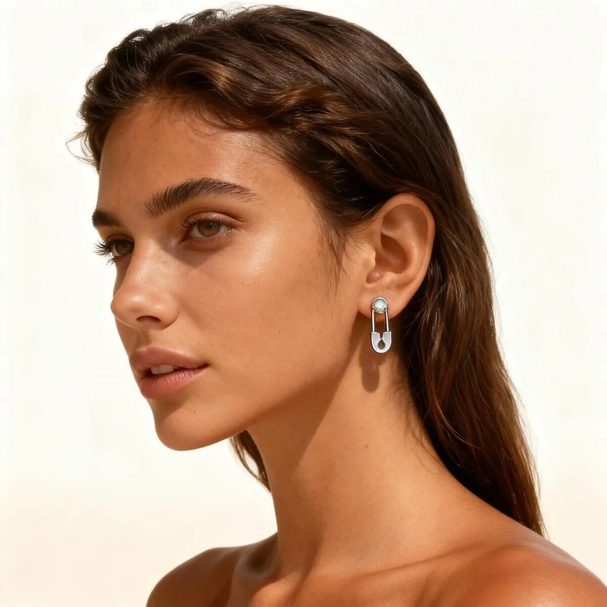 Minimalist Safety Pin Earrings, Gold Plated CZ Leverback Earrings for Women, Hypoallergenic Pierced Ear Jewelry