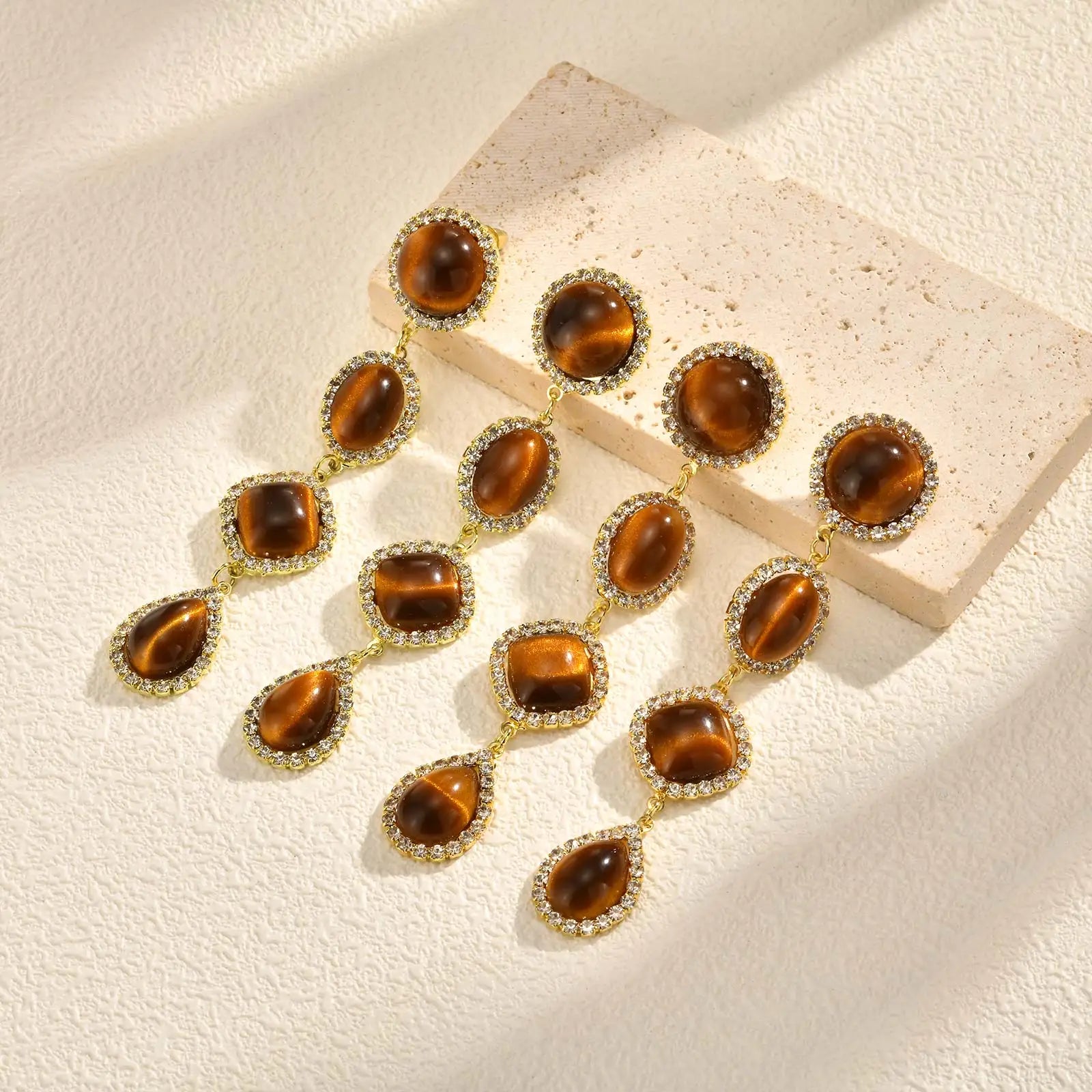 Luxurious Zircon Tiger Eye Earrings,Female Engagement Party Jewelry Temperament Women Wedding Ceremony Accessories