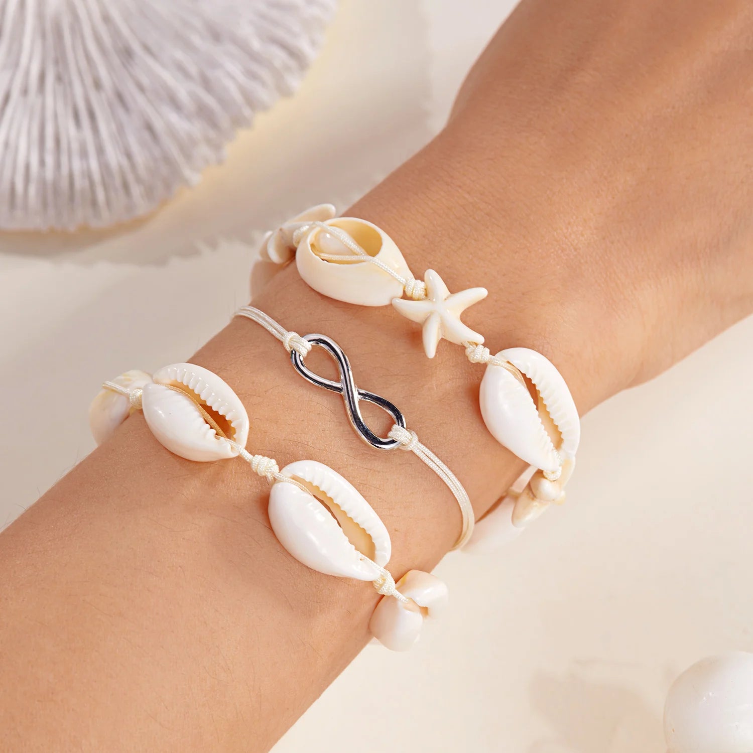 Summer Bohemian Flower Starfish Sea Turtle Pendant Bracelets Set for Women Polymer Clay Colorful Beaded Bangle Beach Jewelry