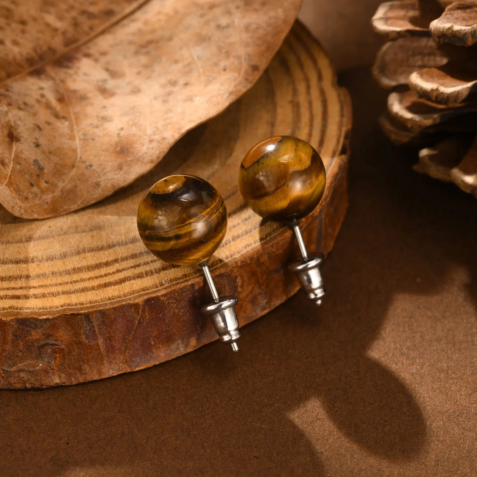 Fashion Red Black Natural Stone Earring for Women,Stainless Steel Black Round Ball Earrings,Punk Stud Earrings Jewelry Gifts