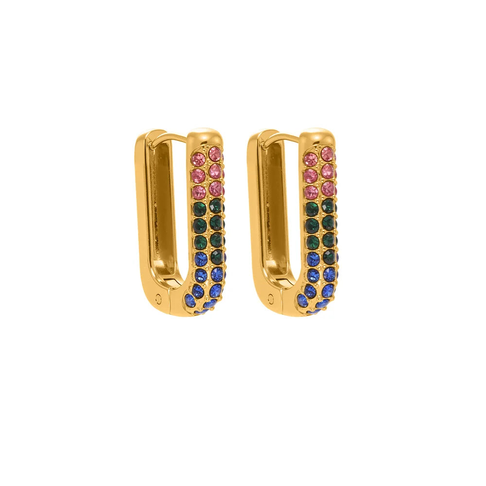 Nivora Luxury Colorful Cubic Zirconia Stainless Steel Earrings for Women Prevent Allergy PVD Gold Plated Hoop Earrings Jewelry