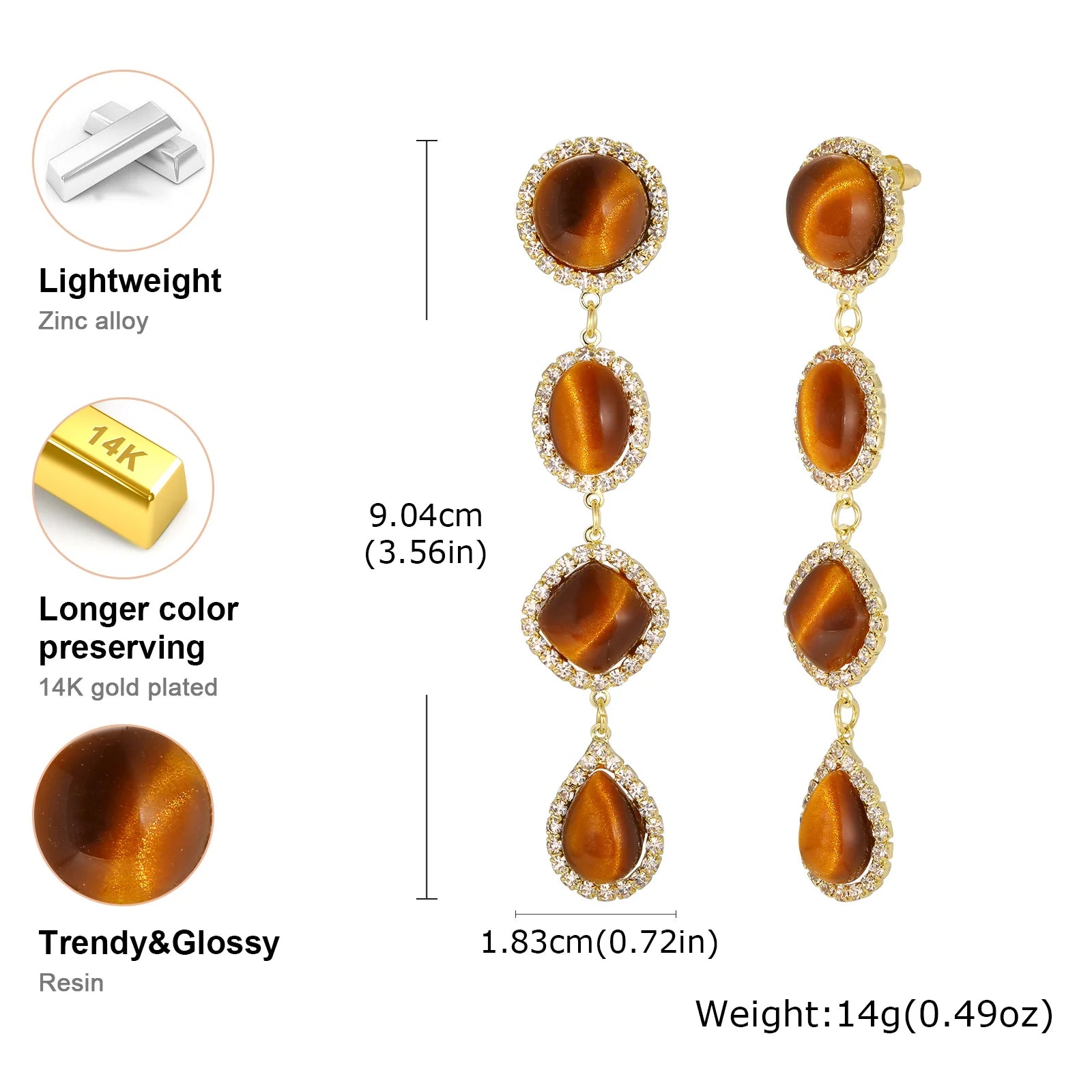 Luxurious Zircon Tiger Eye Earrings,Female Engagement Party Jewelry Temperament Women Wedding Ceremony Accessories