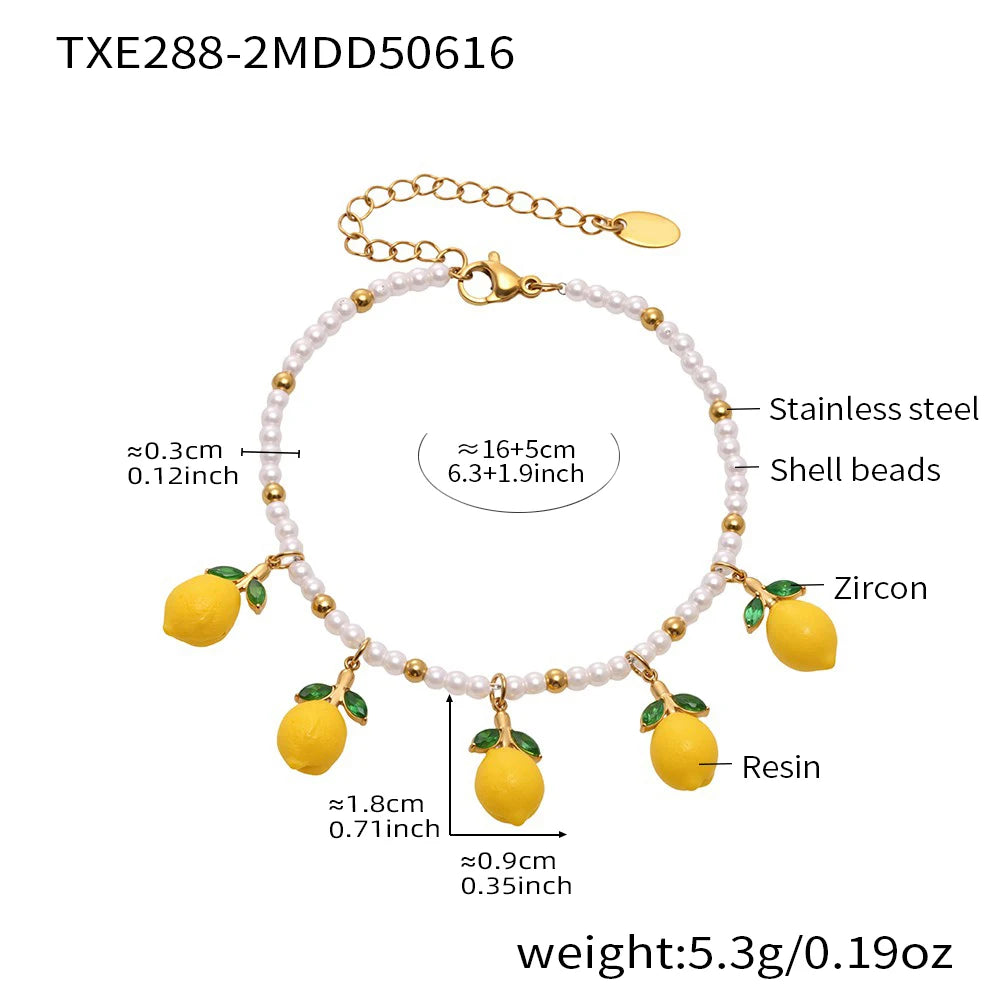 Nivora Distinctive Resin Lemon Imitation Pearl Chain Pendant Bracelets For Women Stainless Steel Bracelet Women Daily Jewelry