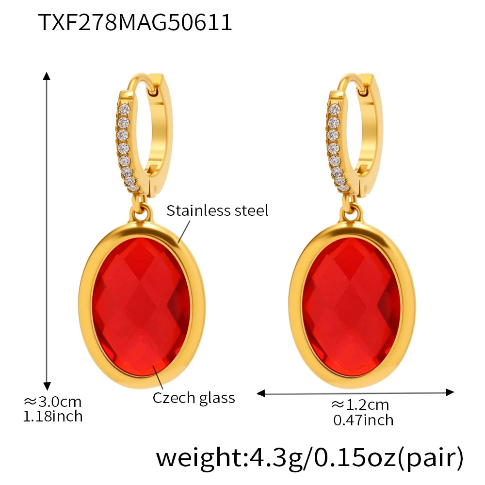 Nivora Shine Oval Glass Drop Earrings For Women Stainless Steel Zircon Hypoallergenic Wedding Engagement Women Earrings Jewelry