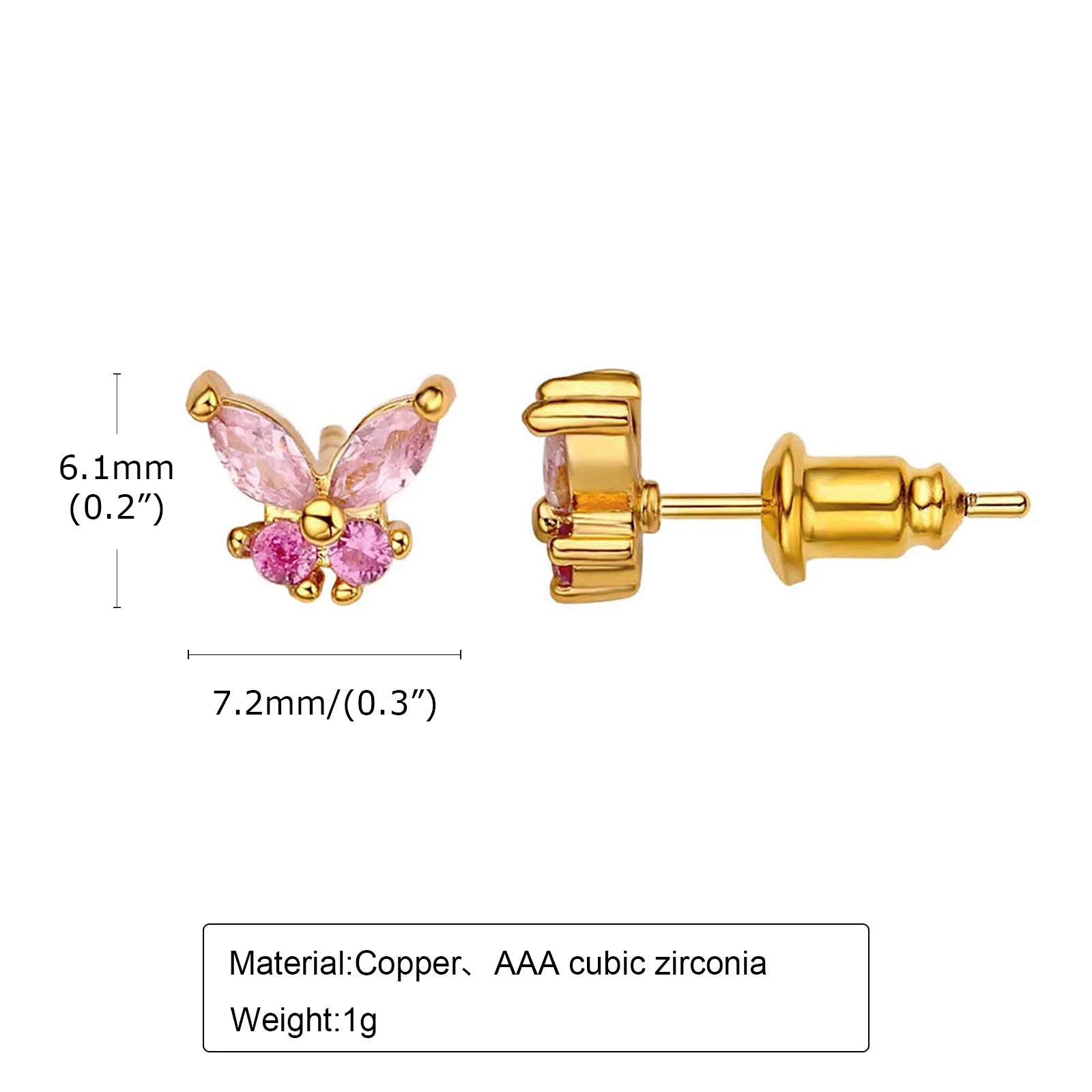 Bling CZ Stone Butterfly Stud Earrings for Women Girls, Trendy Gold Color Anti Allergy Metal Cubic Zirconia Ear Jewelry