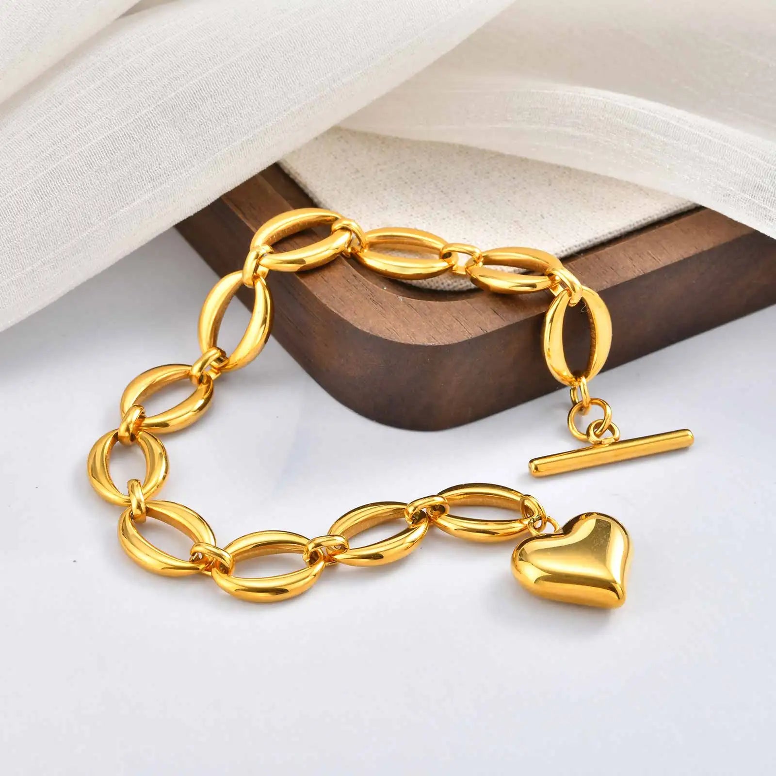 Tarnish Free Stainless Steel Stackable Chain Bracelet for Women, Statement Chunky Gold Plated Bracelet Layer Jewelry