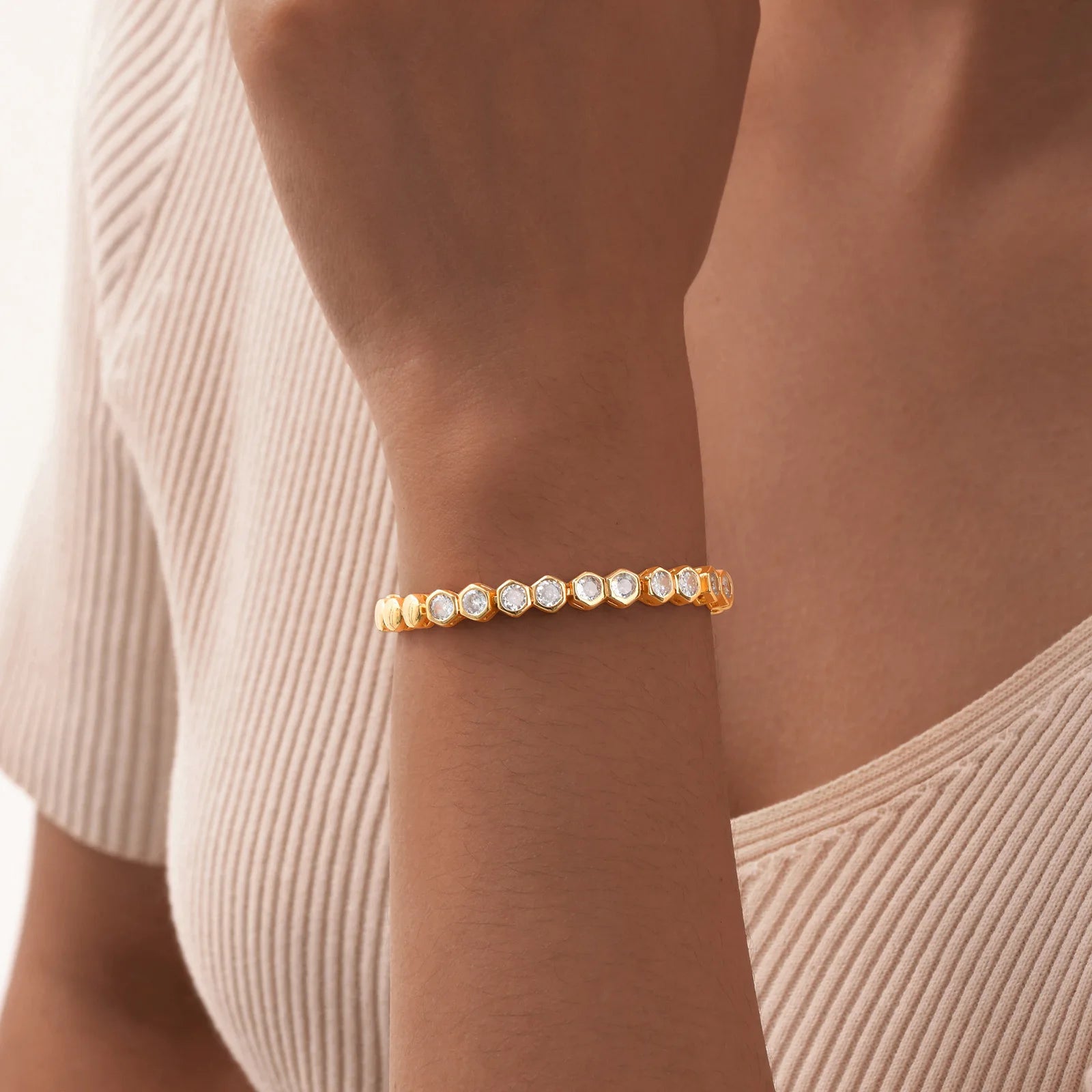 Cubic Zirconia Tennis Bracelet for Women, 18K Gold Plated Stainless Steel CZ Chain, Bridesmaid Jewelry Non Tarnish