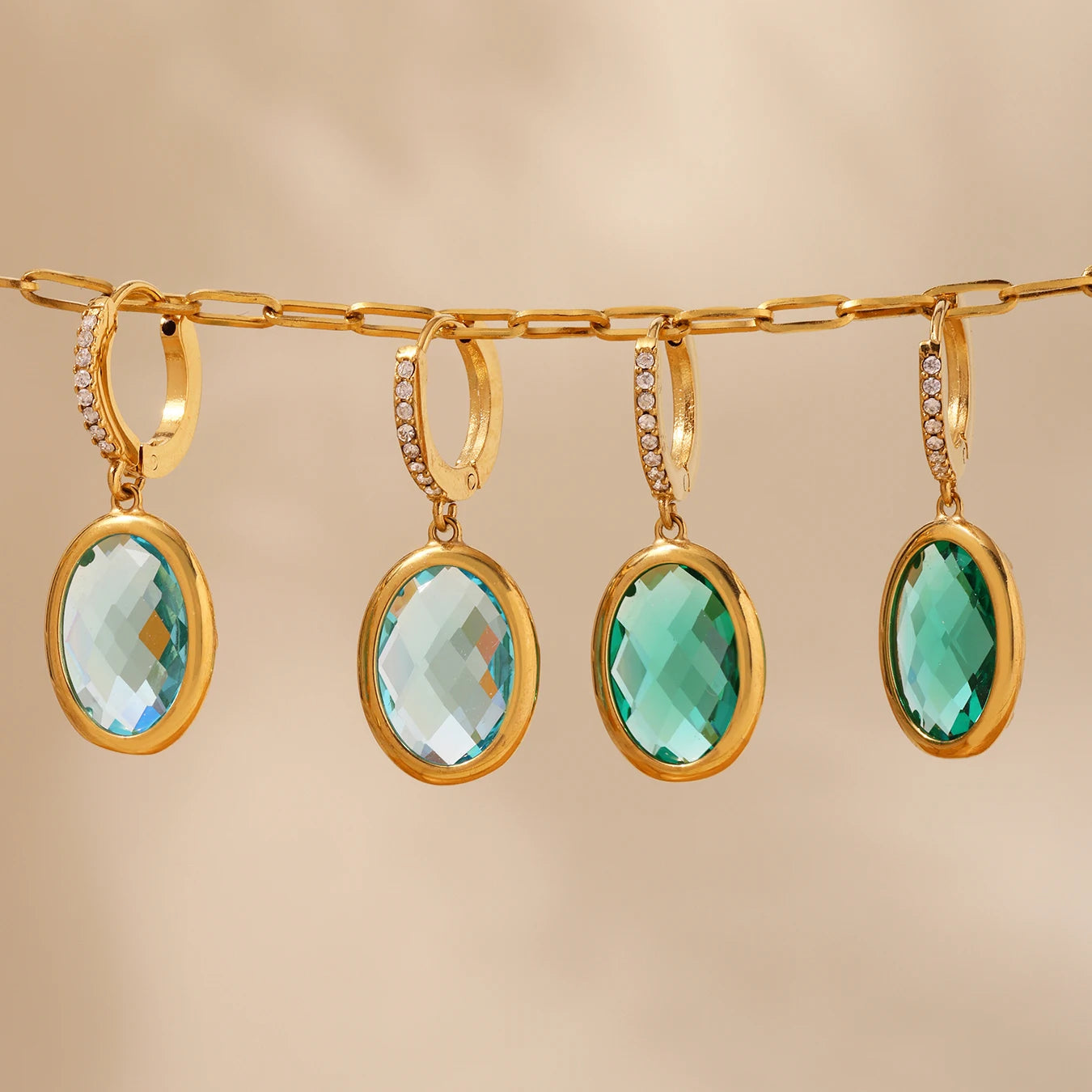 Nivora Shine Oval Glass Drop Earrings For Women Stainless Steel Zircon Hypoallergenic Wedding Engagement Women Earrings Jewelry