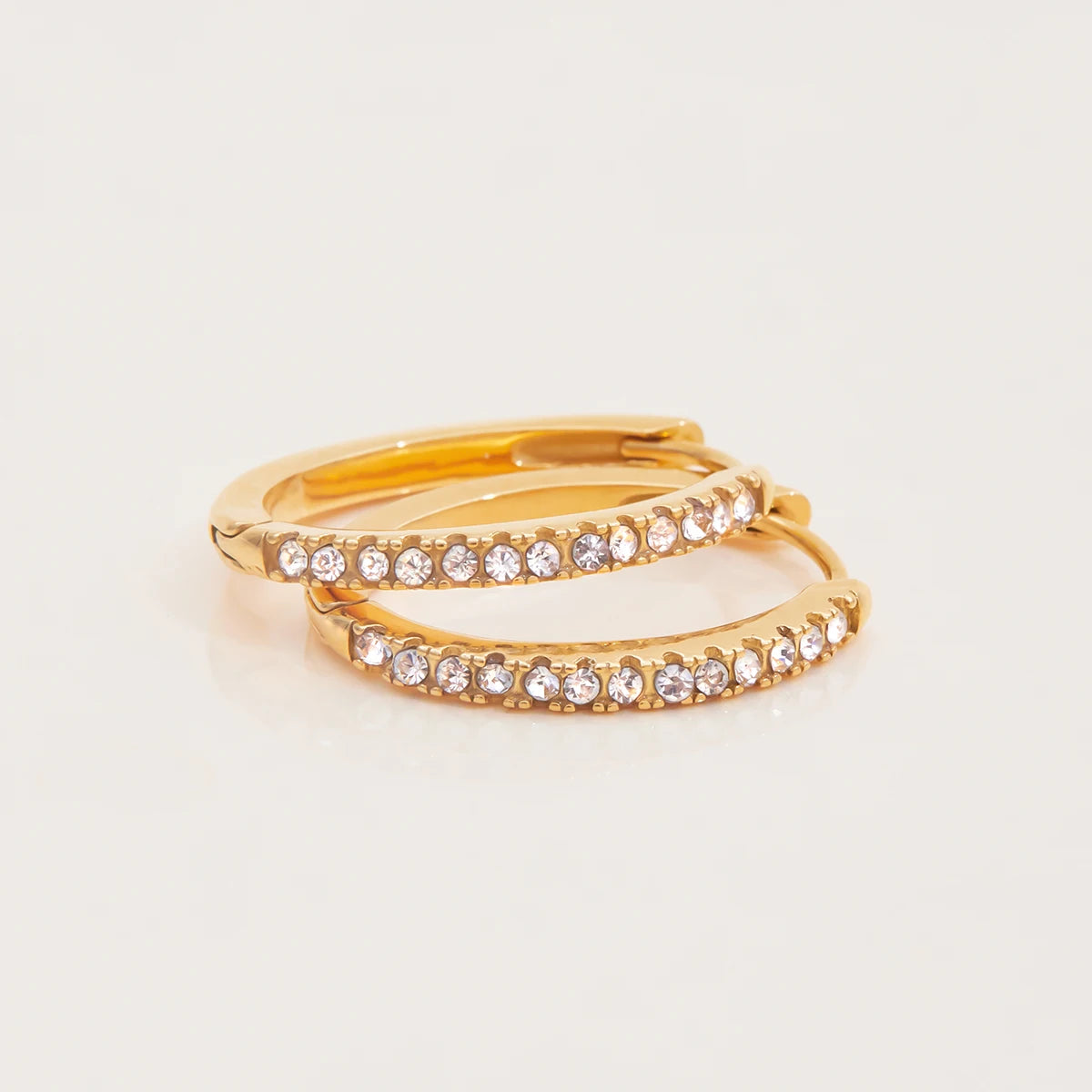 Uworld Simple Classic 18K Gold Color Plated Stainless Steel White Rhinestone O-shaped Earrings Women's Jewelry Party Gift