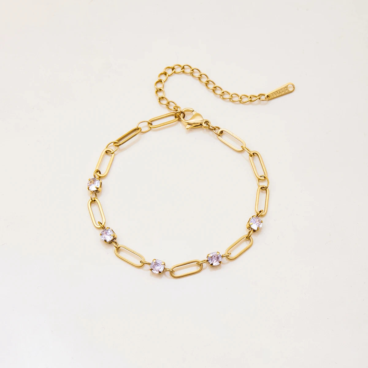 Uworld Simple Classic Style 18K Gold Color Plated Stainless Steel Round Zircon Tennis Chain Bracelet Stackable Chain Necklace Wo