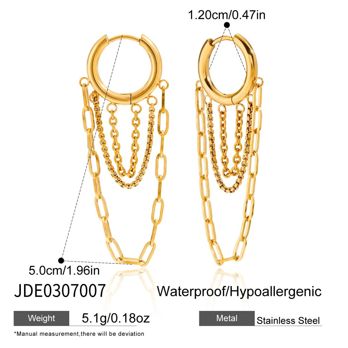 Uworld Minimalist Two tone Chain Tassel Earrings 18K PVD Stainless Steel Earrings Women's Jewelry Daily Wear