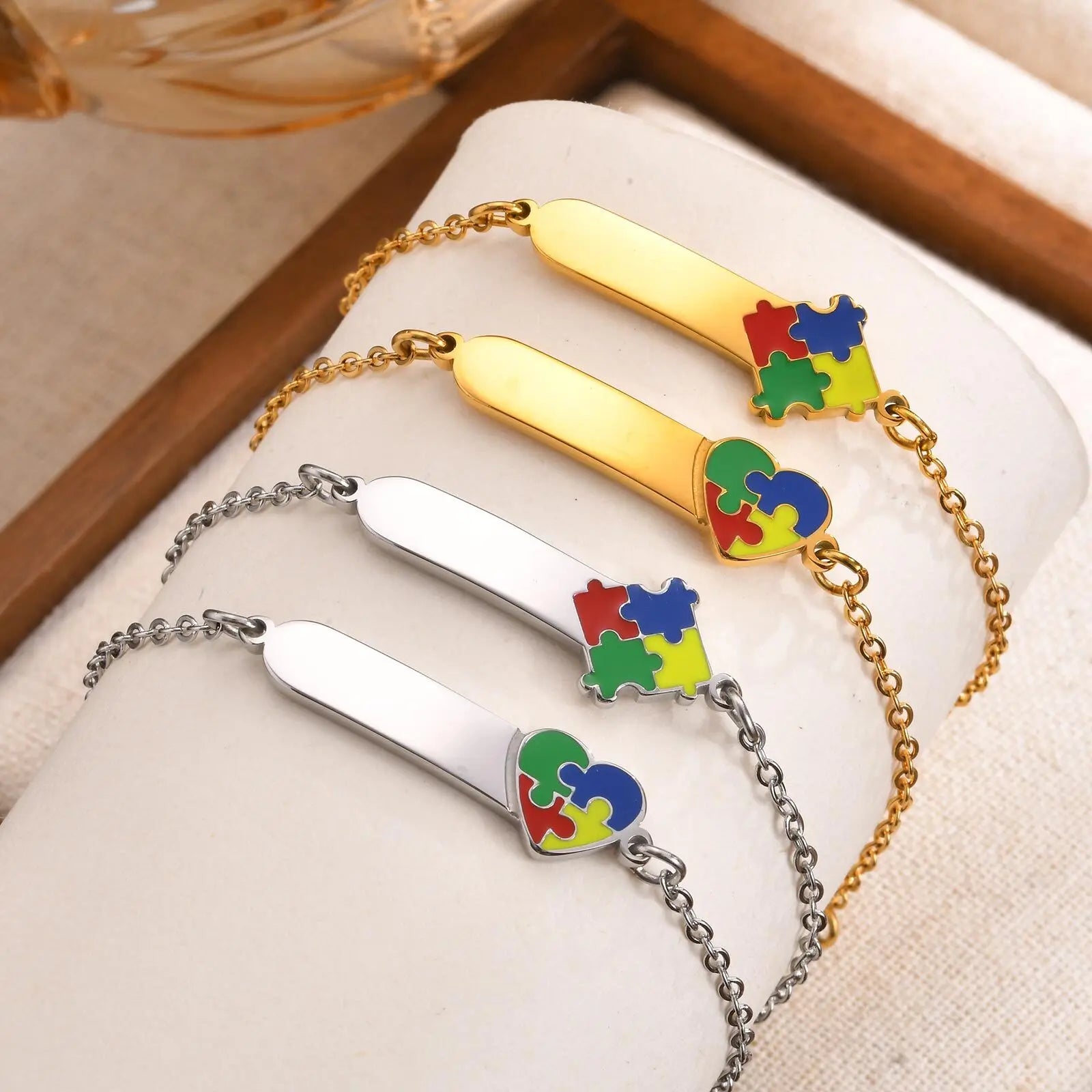 Personalized Autism Awareness Medical Alert Baby Kids Bracelets, Adjustable Link Stainless Steel, Enrgaved Emergency Jewelry