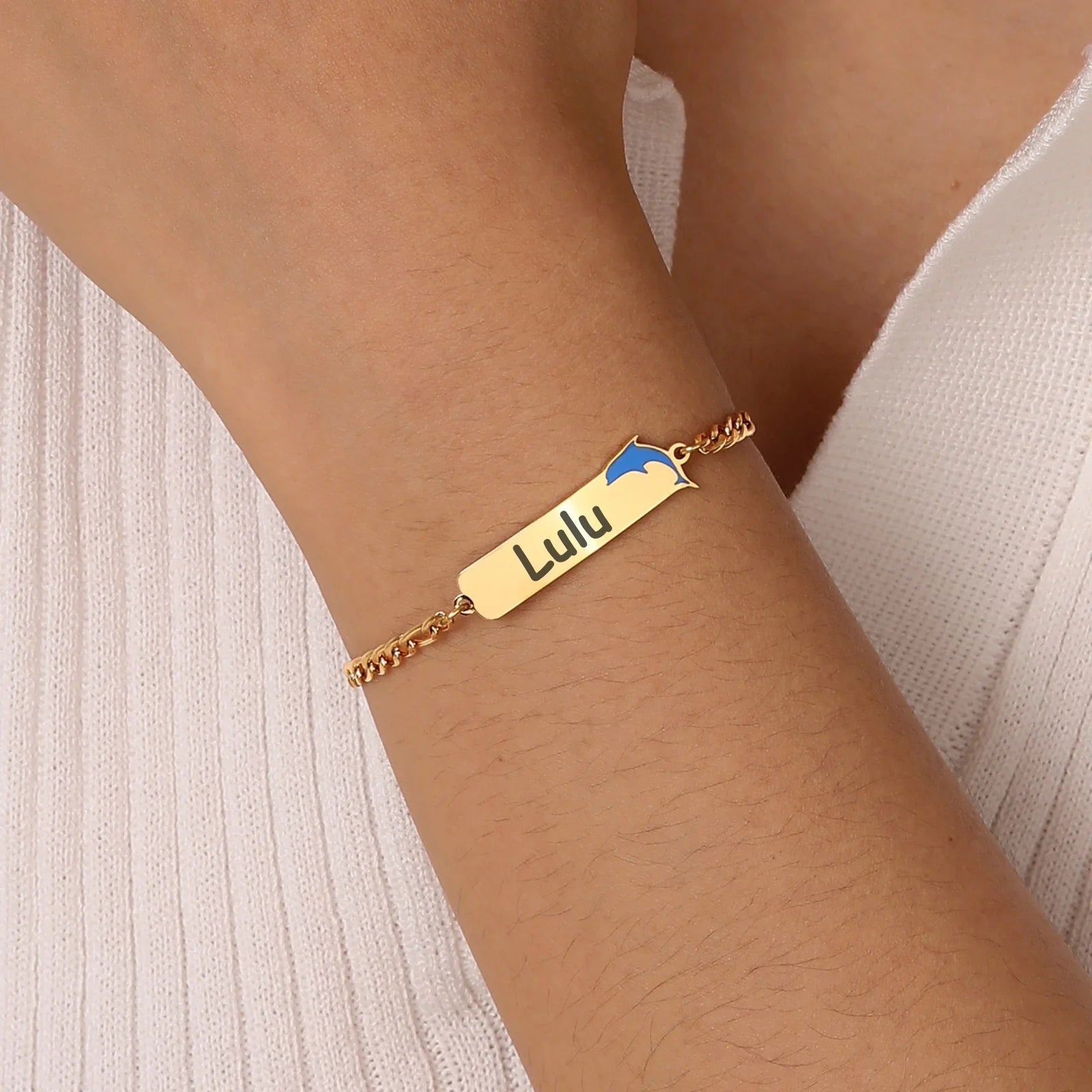 Free Engraved Women Dolphin Bracelet,Stainless Steel Full Light 3 To 1 Nk Hand Chain,Gift of Love,Personalize Customization