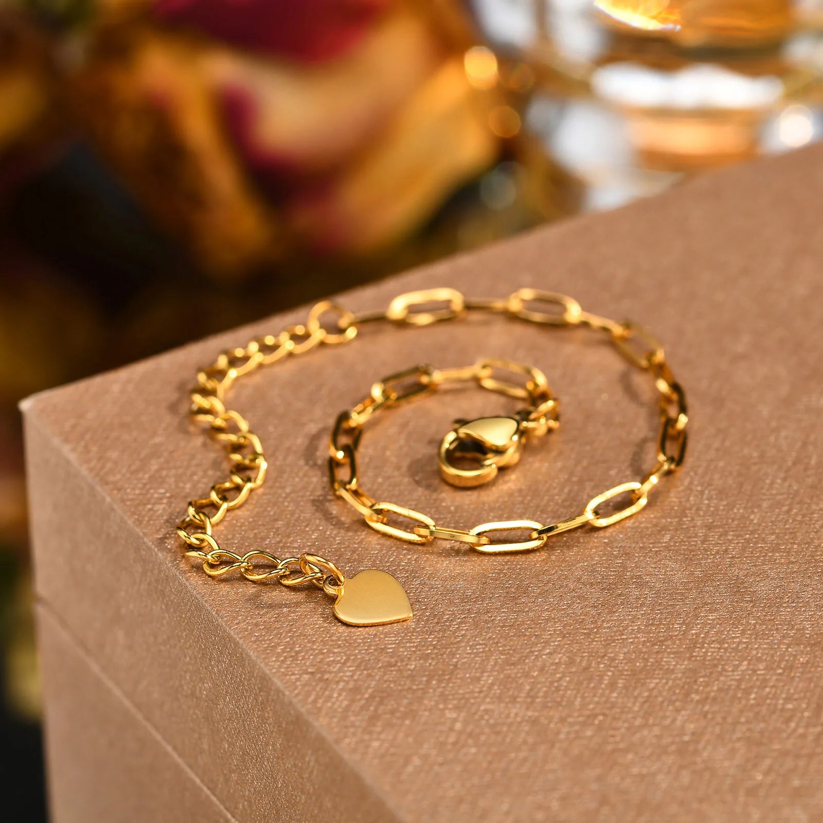 Trendy Simple Rectangle Charm Chain Anklet for Girls Boys , Gold Color Stainless Steel Ankle Chain Bracelets Jewelry