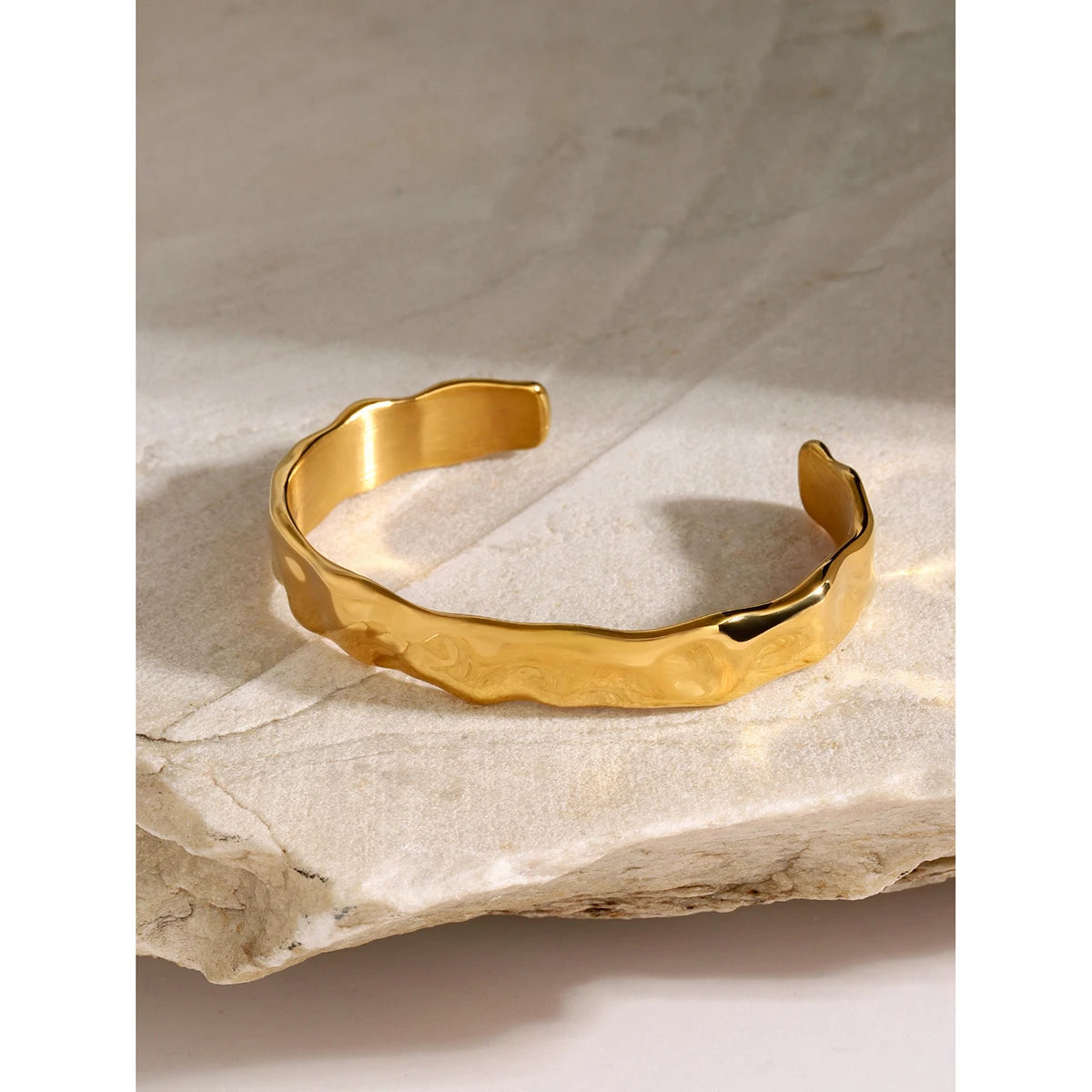 Uworld Stainless Steel Statement Gold Color Cuff Bracelet Bangle Metal Texture Multi-Layer Temperament Fashion Waterproof Jewelr