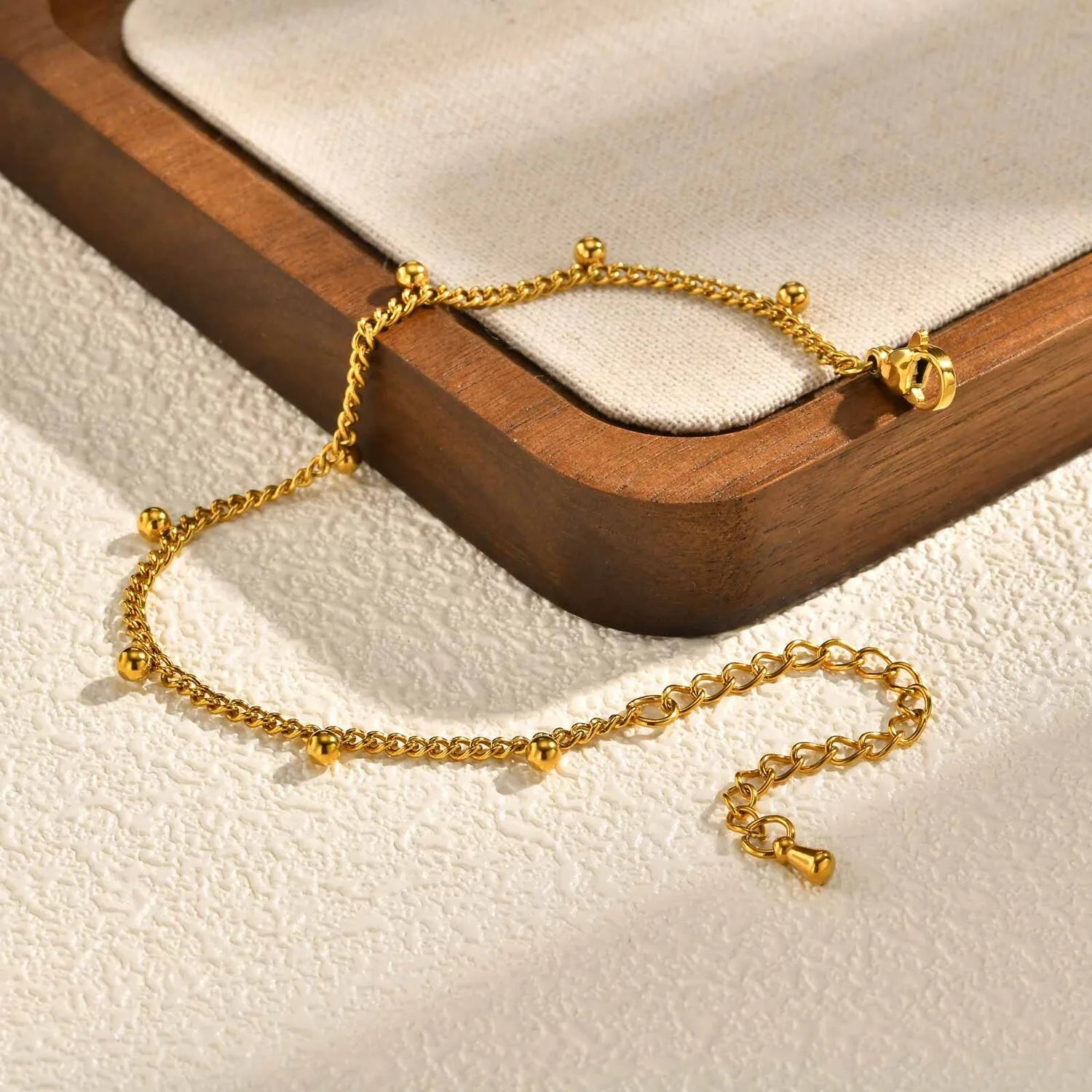 Delicate Stainless Steel Beads Cuban Chain Bracelet,water Resistant Metal Link Stack Jewelry for Women