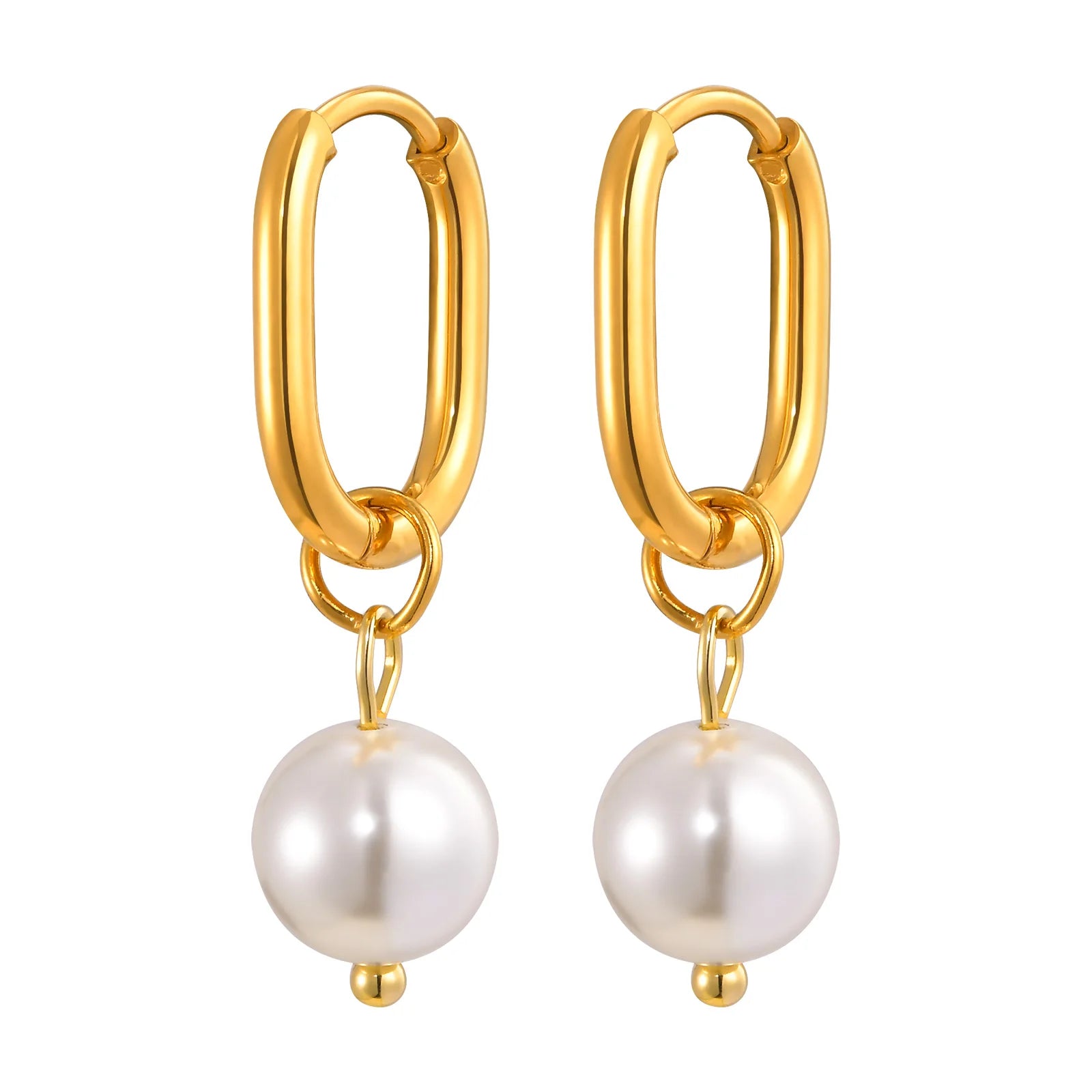 Elegant Imitation Pearl Pendant Earrings for Women,Gold Color Oval Hoop Earrings,Stainless Steel Jewelry Gift