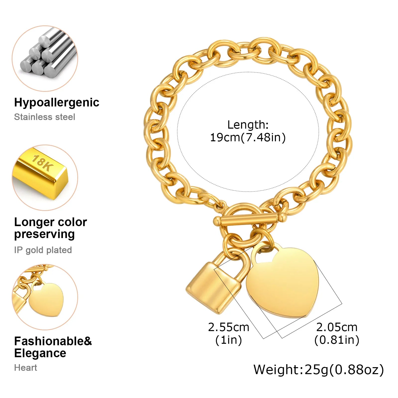 Luxurious Heart-shaped Lock Bracelet for Women,Stainless Steel Thick Link Chain Bracelets,Fashion Jewelry Mother's Day Gift