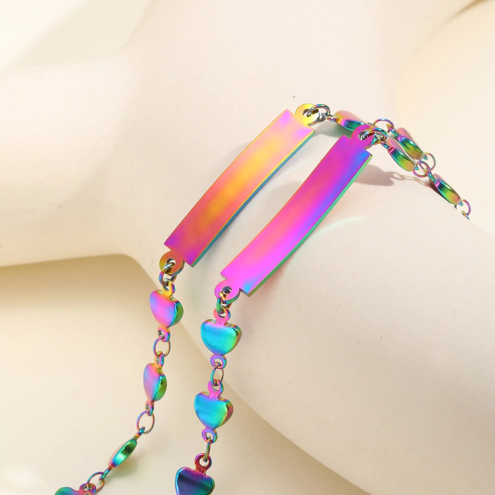 Customized Women's Heart Link Bracelets, Stainless Steel Chain Bracelet, Free Engraved Name Jewelry