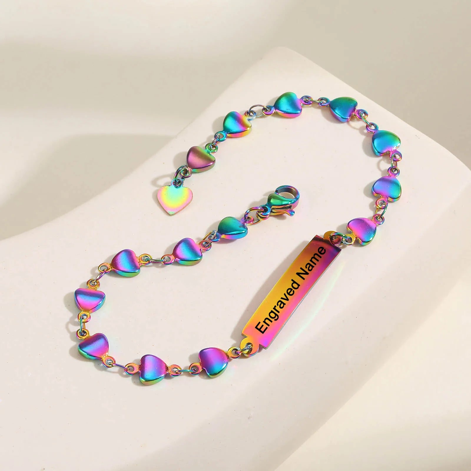 Customized Women's Heart Link Bracelets, Stainless Steel Chain Bracelet, Free Engraved Name Jewelry