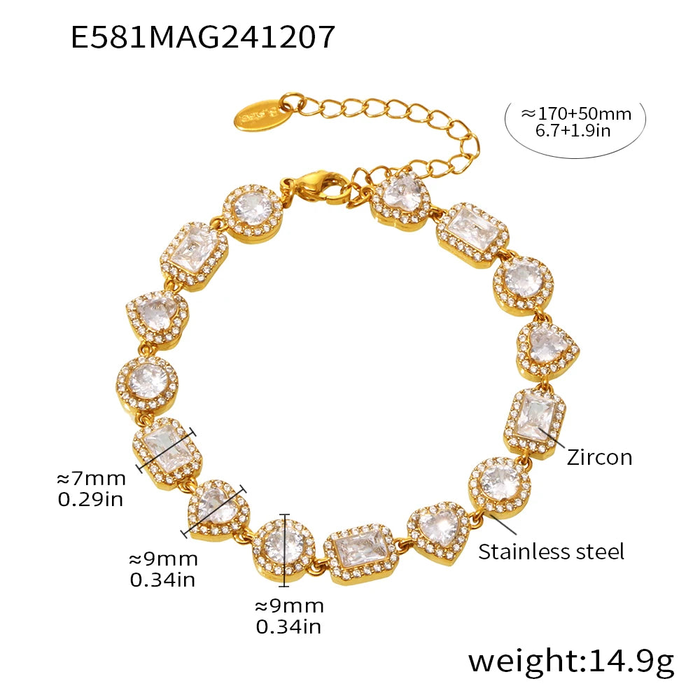 Nivora 16CM Stainless Steel Wrist Chain Bracelets Bling Cubic Zircon Flower Charm Bracelets For Women Golden Waterproof Jewelry