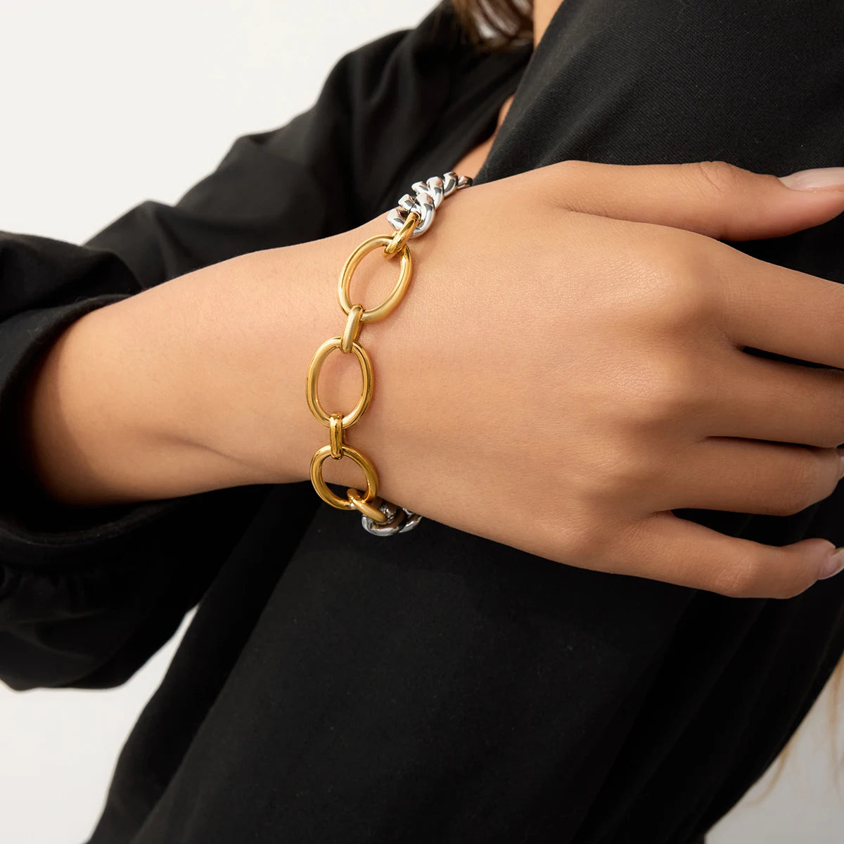 Uworld Minimalist 9MM Two Tone Splicing Chain Bracelet Stackable Chain Bracelet Women's Jewelry Gift for Her