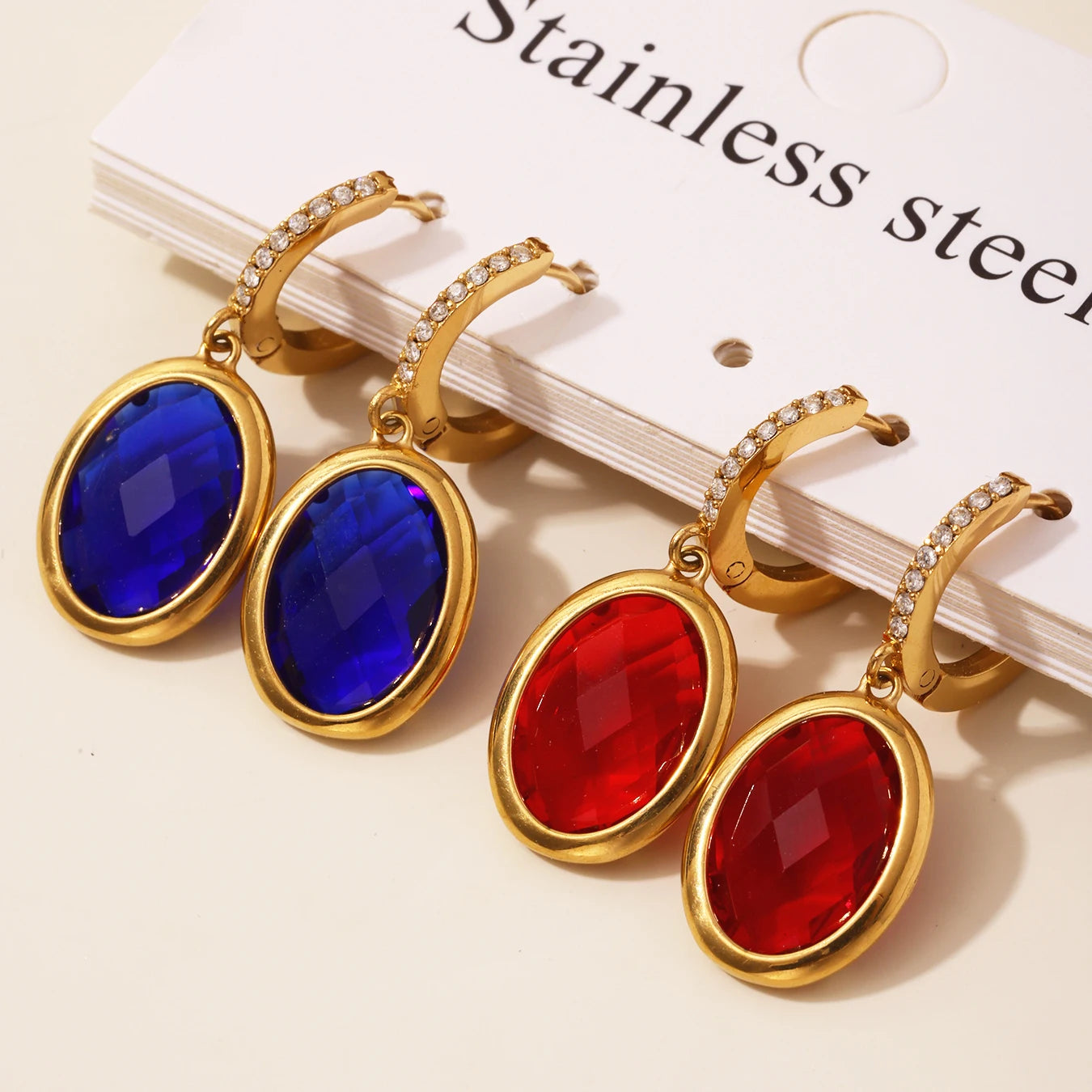 Nivora Shine Oval Glass Drop Earrings For Women Stainless Steel Zircon Hypoallergenic Wedding Engagement Women Earrings Jewelry