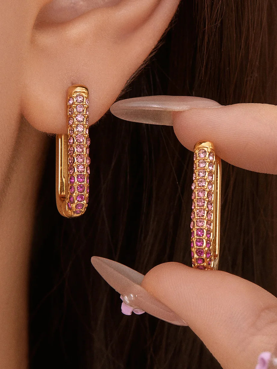 Nivora Luxury Colorful Cubic Zirconia Stainless Steel Earrings for Women Prevent Allergy PVD Gold Plated Hoop Earrings Jewelry