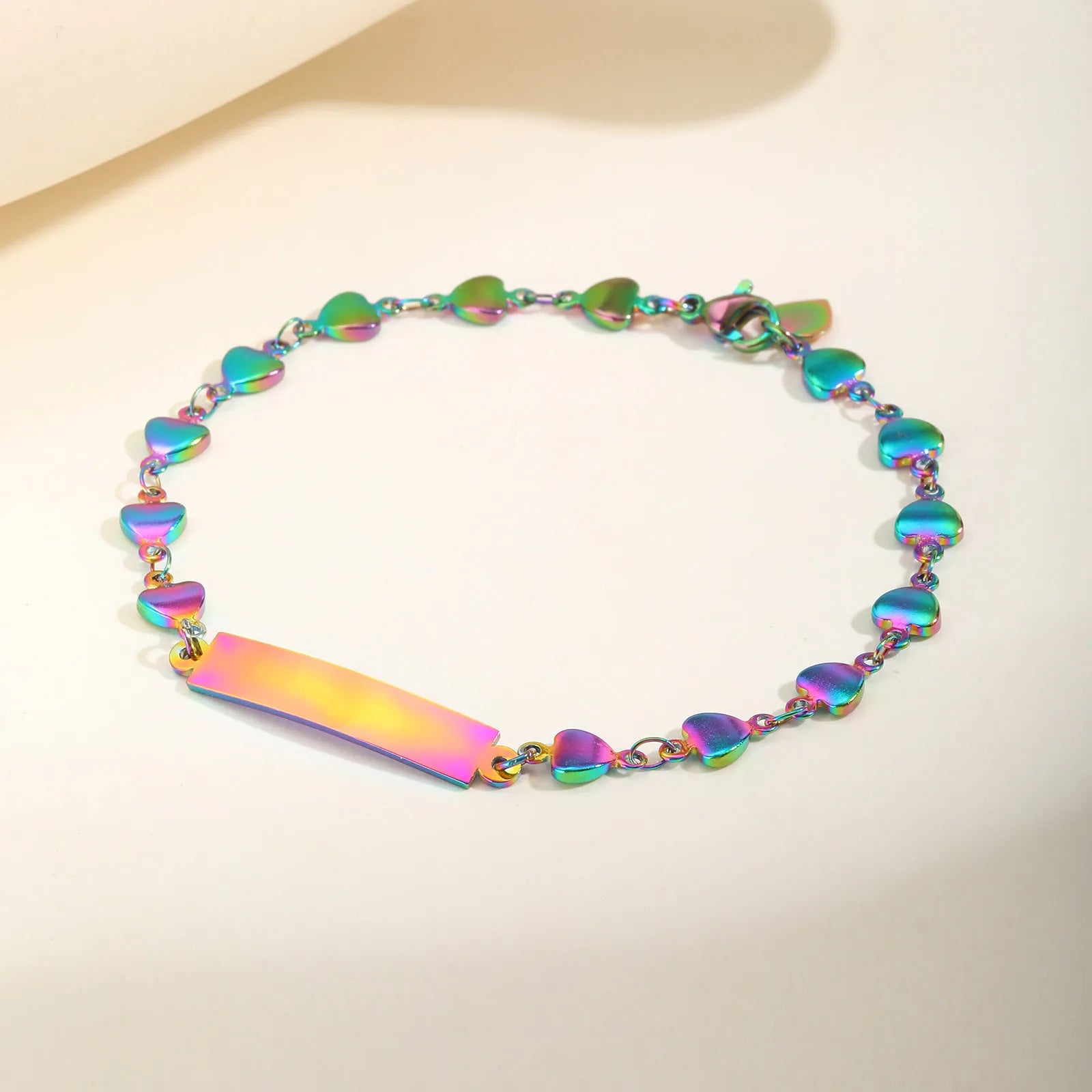 Customized Women's Heart Link Bracelets, Stainless Steel Chain Bracelet, Free Engraved Name Jewelry