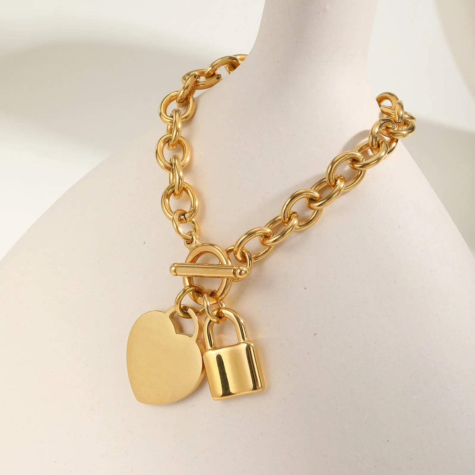 Luxurious Heart-shaped Lock Bracelet for Women,Stainless Steel Thick Link Chain Bracelets,Fashion Jewelry Mother's Day Gift