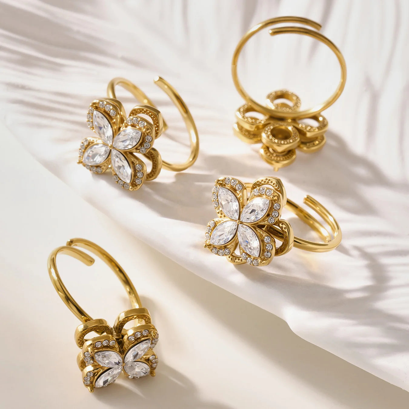 Nivora Vintage Rotatable Zircon Flower Stainless Steel Chain Necklaces Earrings Rings for Women Charm Wedding Banquet Jewelry