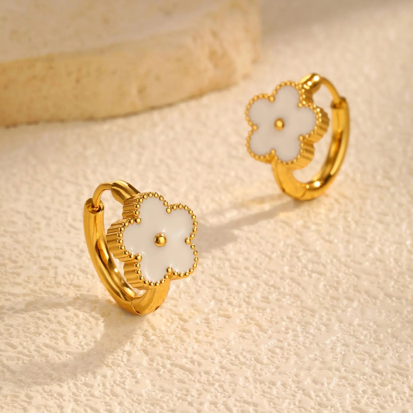 Elegant Cinquefoil Flower Earrings for Women,Gold Plated Stainless Steel Earrings,Fashion Jewellery Gift
