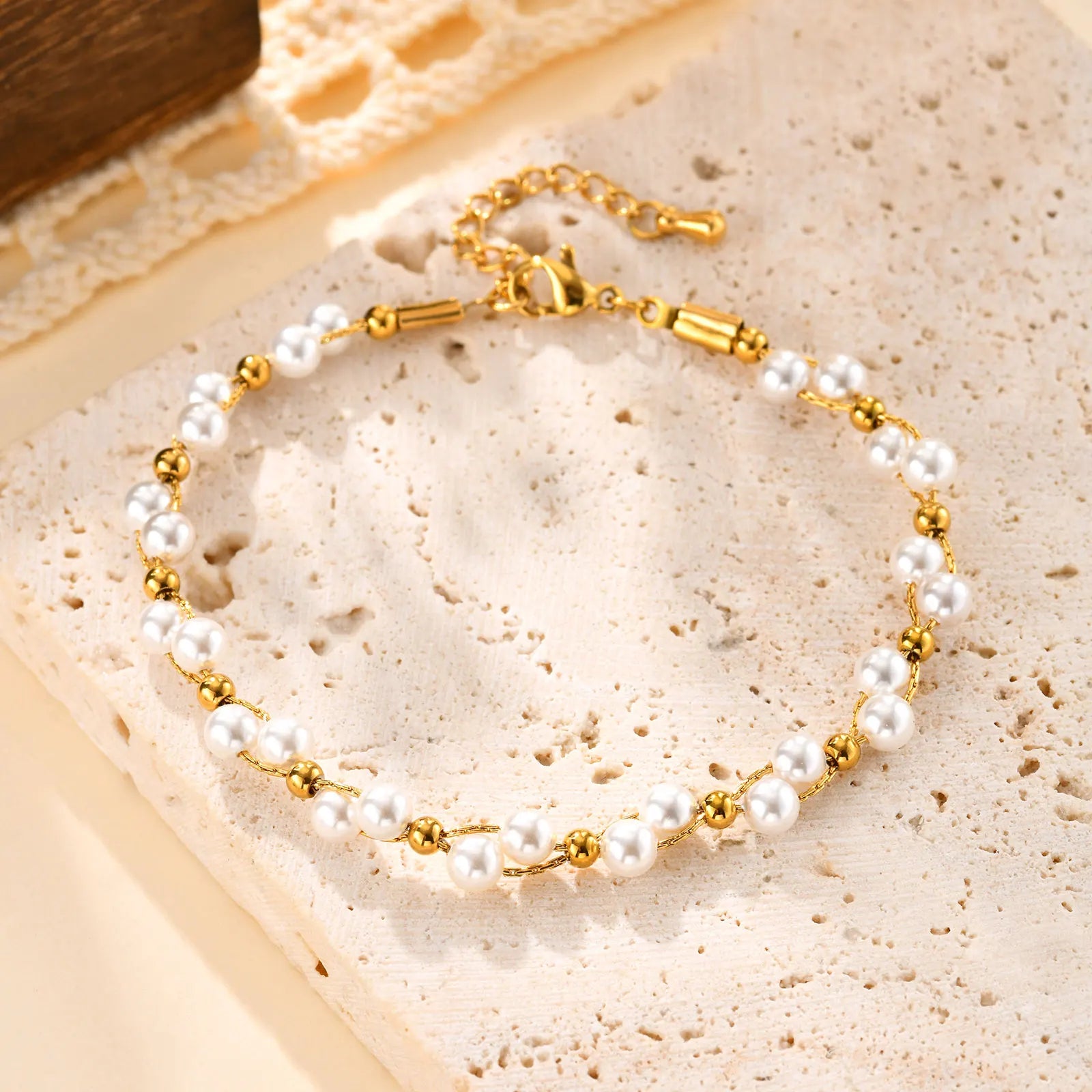 Light Luxury Bead Bracelet for Women,18K Gold Plated Stainless Steel Chain Bracelets,Daily Jewelry Exquisite Gifts