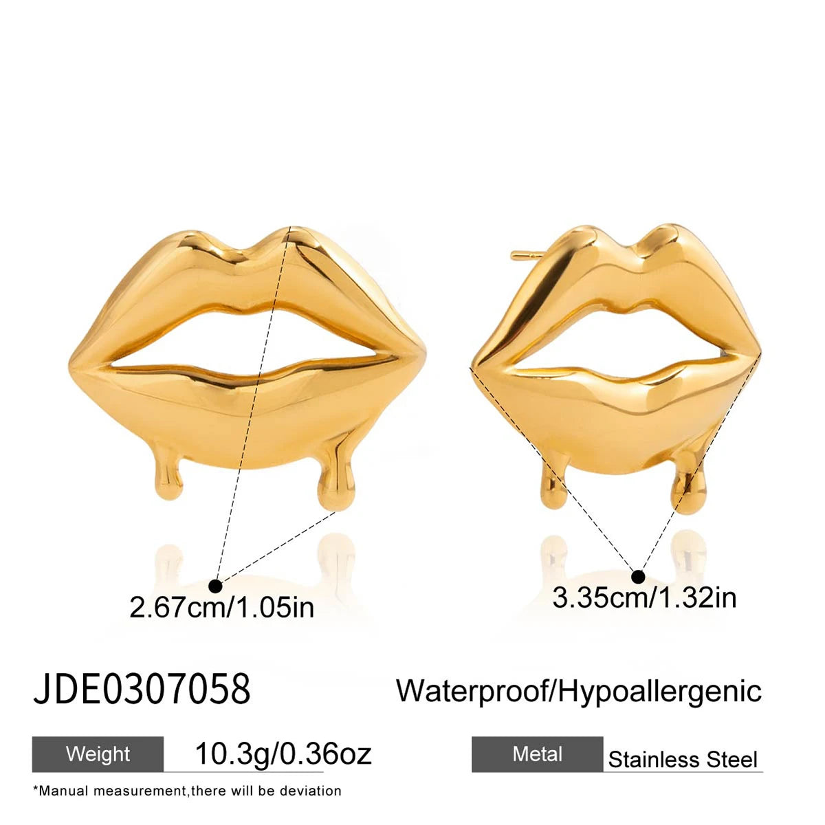Uworld Sweet And Romantic 18K Gold Color Plated Liquid lip Shape Design Earrings Hypoallergenic Stainless Steel Women Jewelry