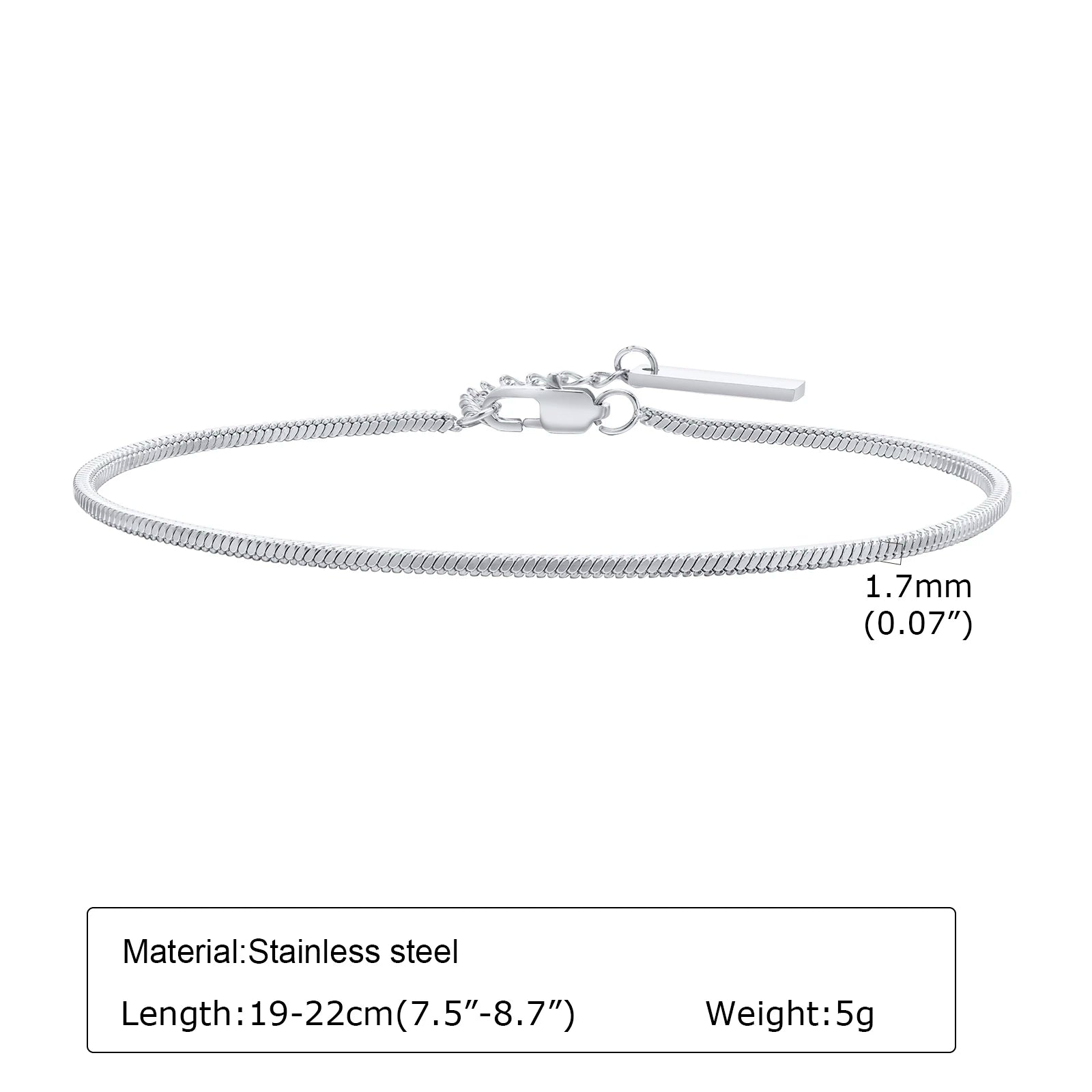 Trendy Square Snake Chain Bracelets Stackable For Women Lady, Stainless Steel Links Wristband Bracelet Adjustable Unisex Jewelry