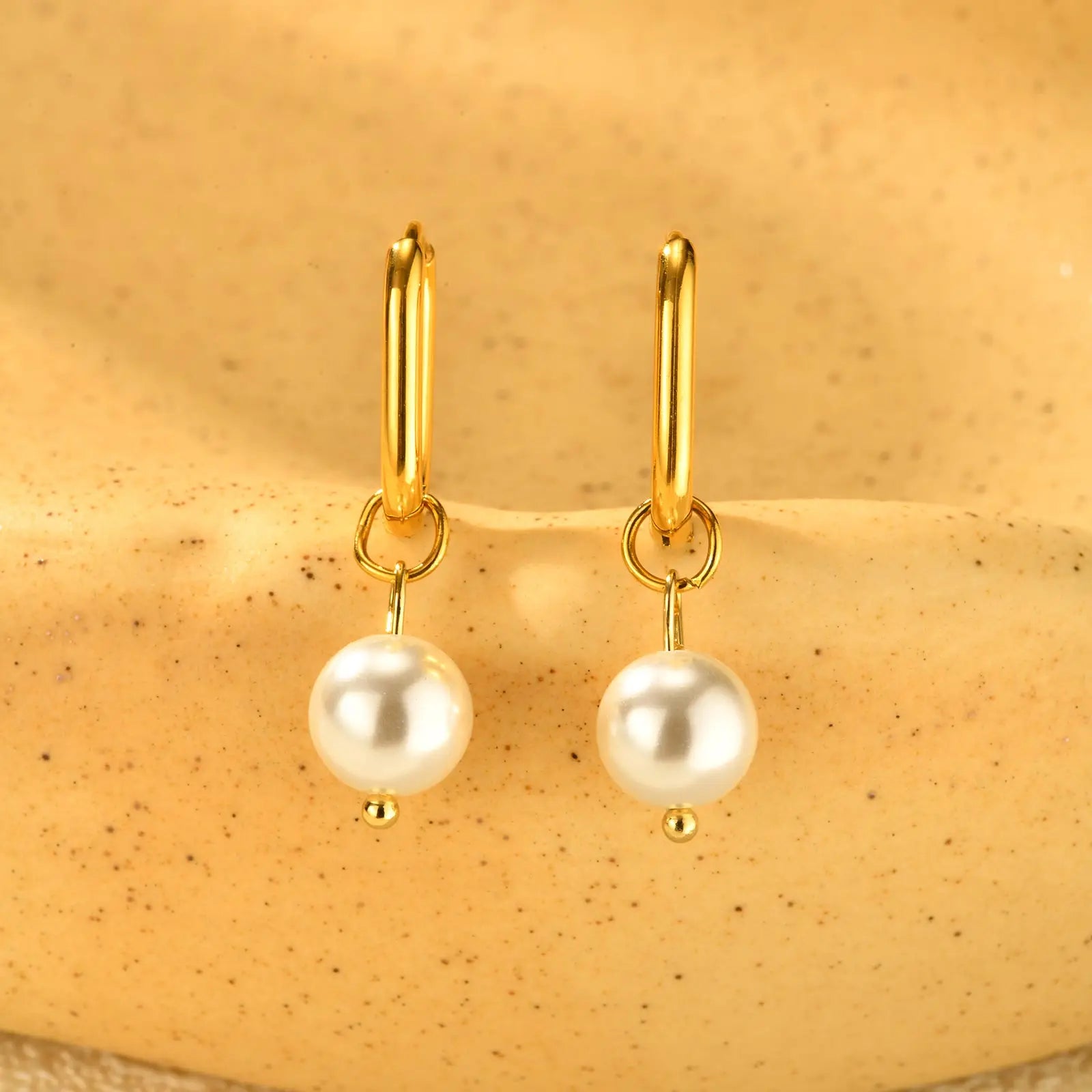 Elegant Imitation Pearl Pendant Earrings for Women,Gold Color Oval Hoop Earrings,Stainless Steel Jewelry Gift