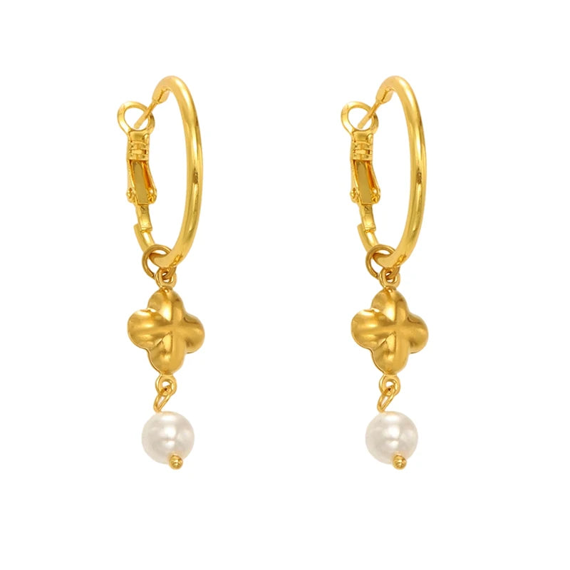 Nivora Elegant Imitation Pearl  Dangle Earrings For Women Stainless Steel PVD Gold Plated Hypoallergenic Drop Earrings Jewelry