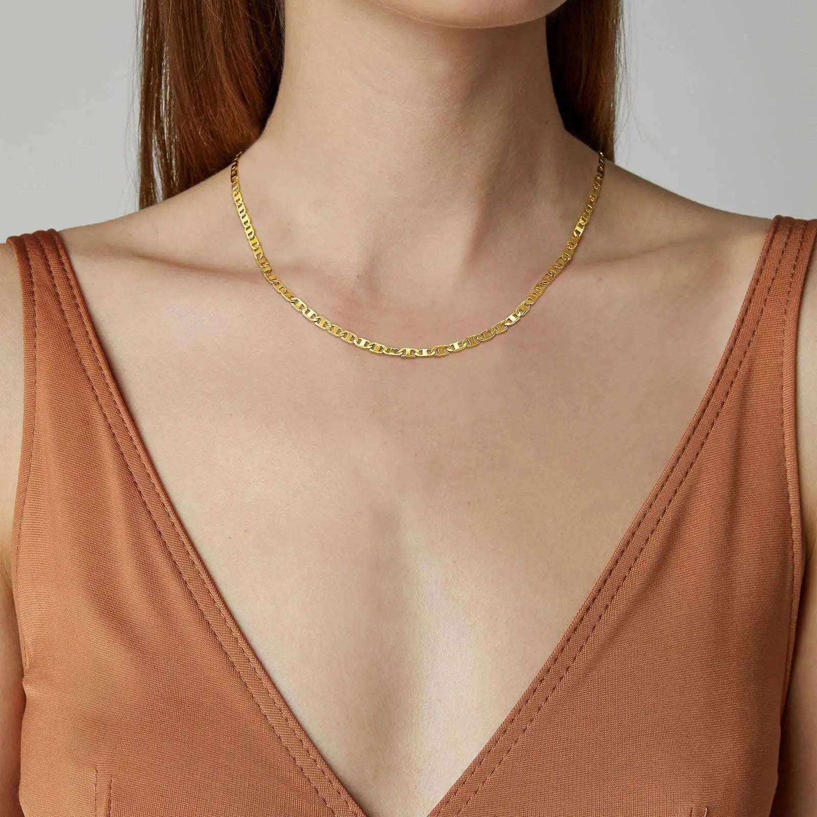 Women's Gold Color Flat Mariner Chain Anklets, Not Allergy Stainless Steel Marina Link Summer Holiday Beach Anklet Jewelry