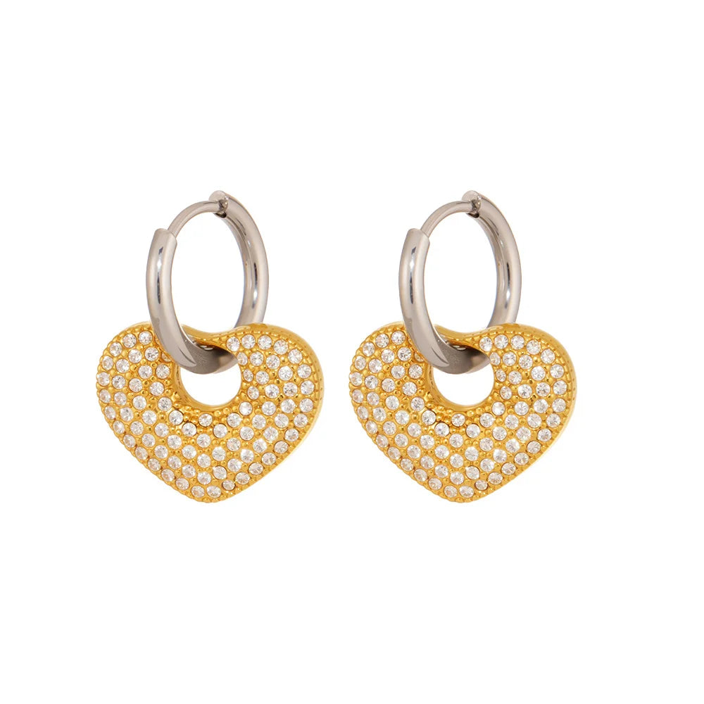 Nivora Bright Zircon Heart Stainless Steel Blue Kyanite Pendant Dangle Earrings For Women Hypoallergenic Drop Earrings Jewelry