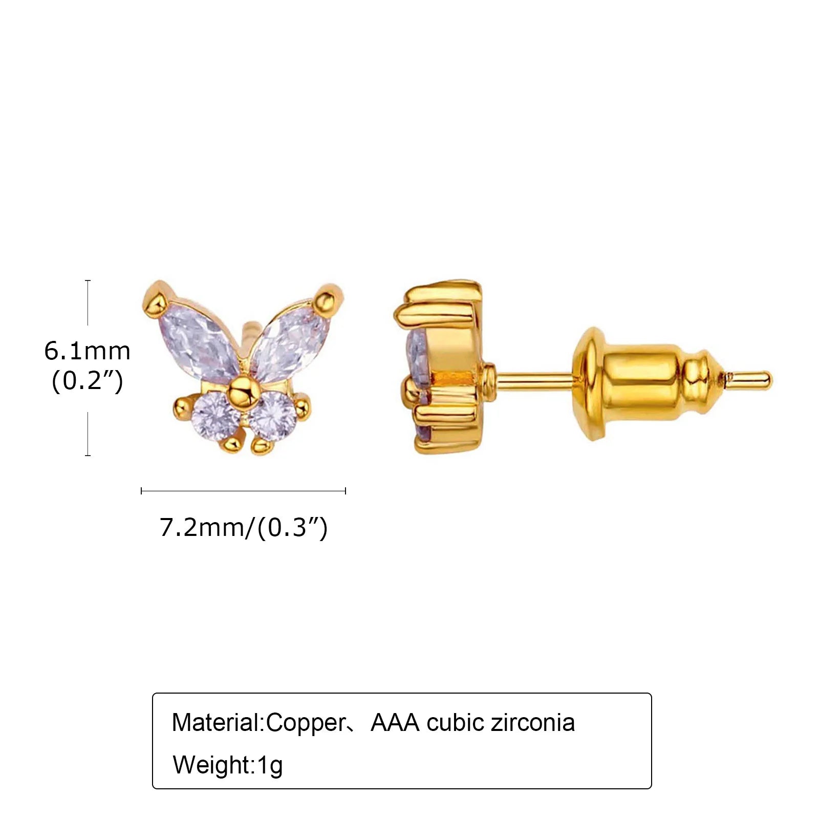 Bling CZ Stone Butterfly Stud Earrings for Women Girls, Trendy Gold Color Anti Allergy Metal Cubic Zirconia Ear Jewelry
